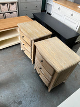 Load image into Gallery viewer, set of 2 Camille Limewash Oak 3 Drawer Bedside Tables furniture delivered