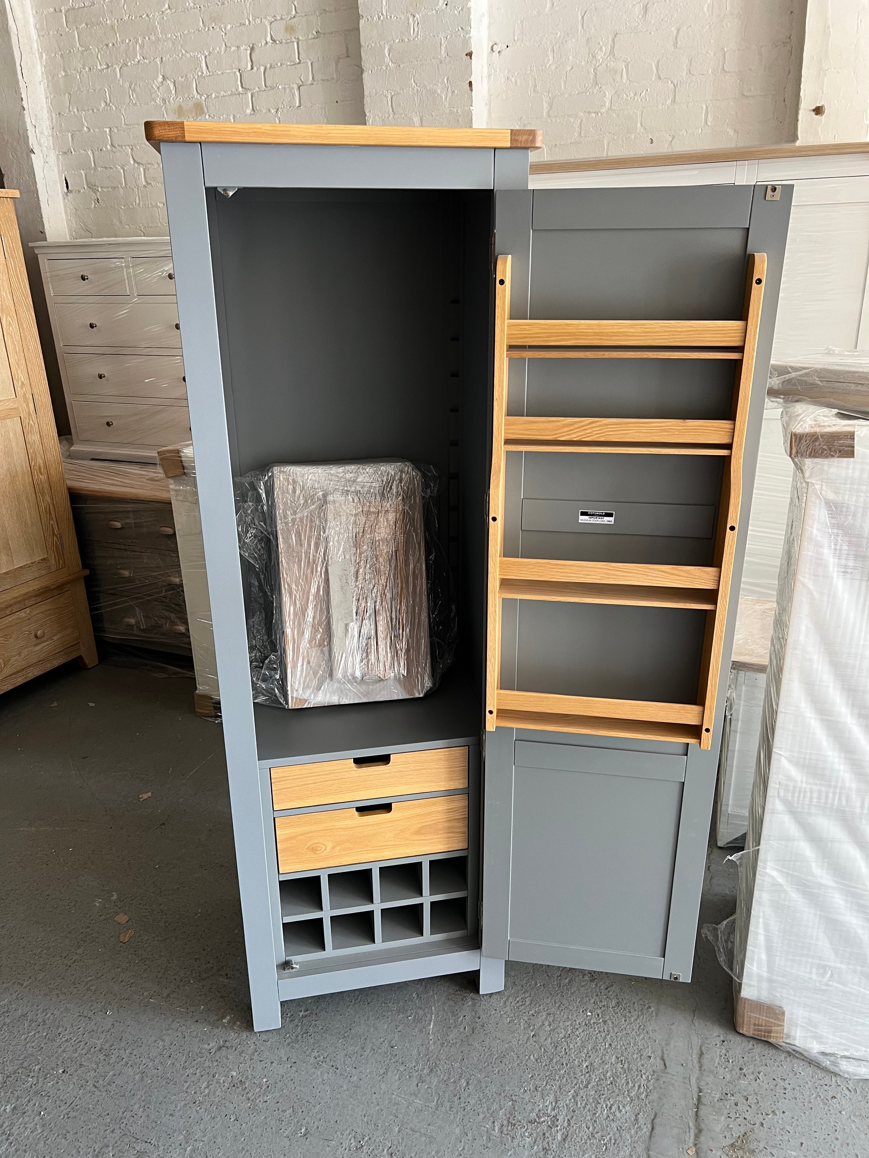 Sussex Storm Grey narrow larder Quality Furniture Clearance Ltd