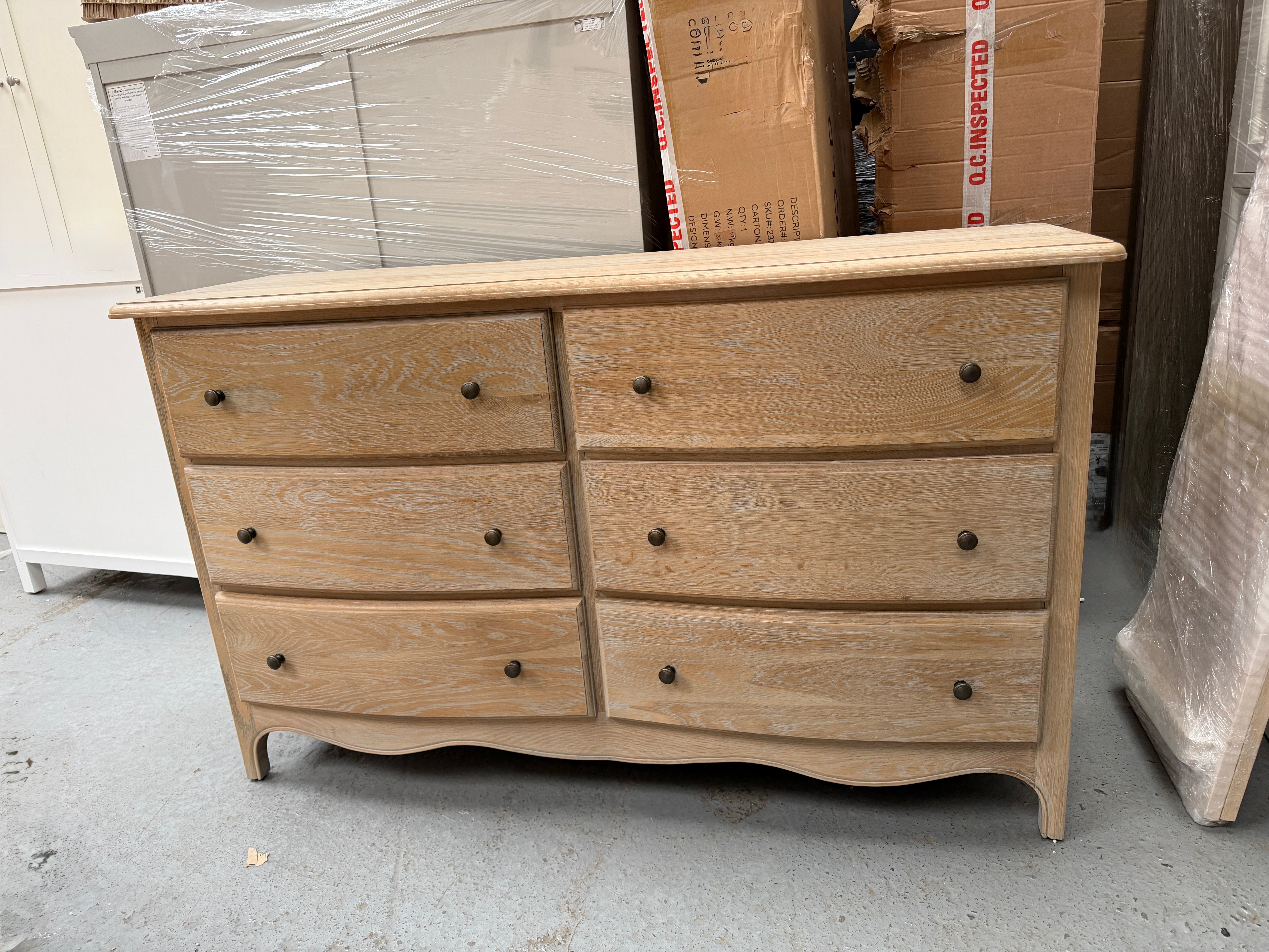 Camille Limewash Oak 6 Drawer Chest Quality Furniture Clearance Ltd