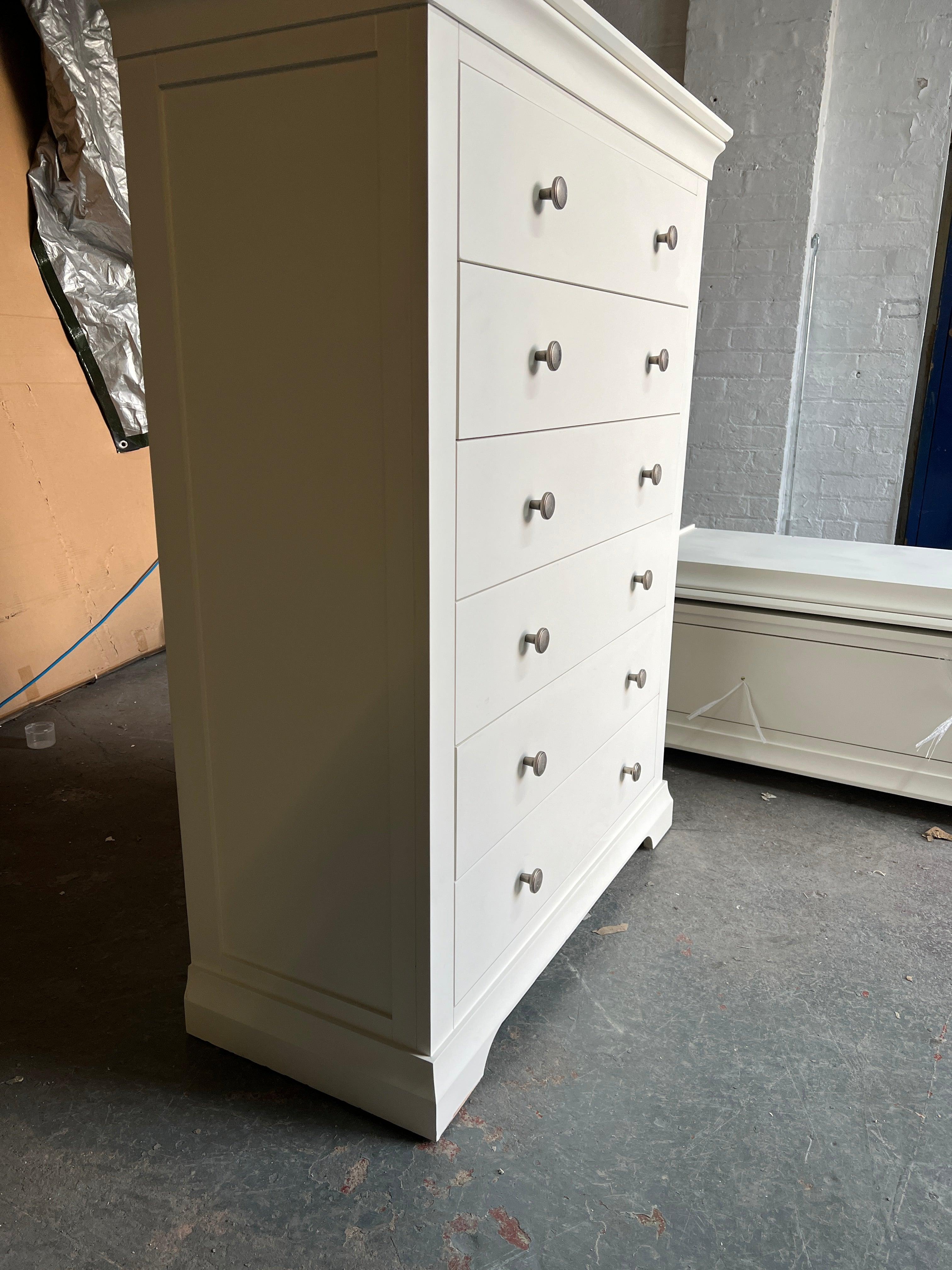 CHANTILLY WARM WHITE Tall 6 Drawer Chest Quality Furniture Clearance Ltd