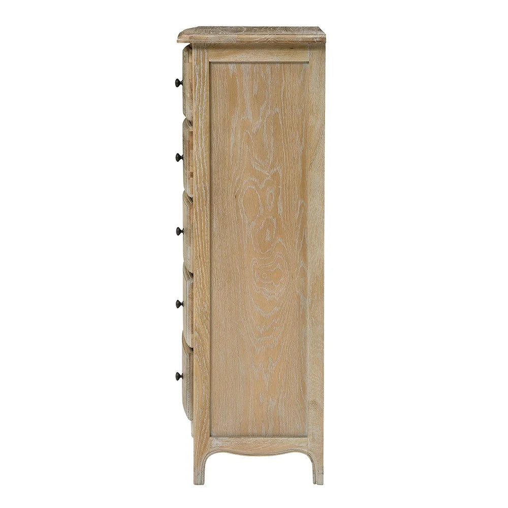 Camille Limewash Oak Tall 5 Drawer Chest Quality Furniture Clearance Ltd