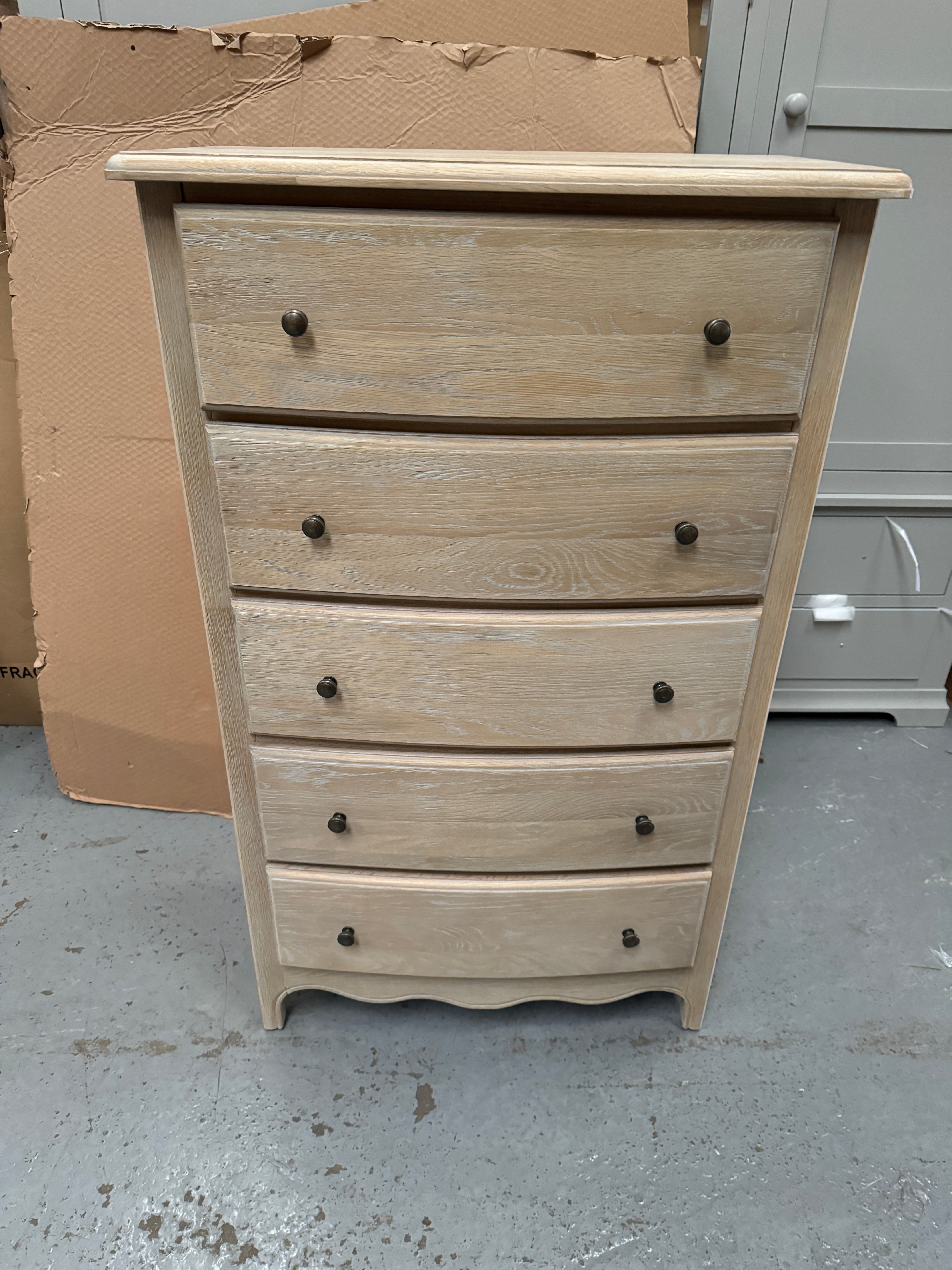 Camille Limewash Oak Tall 5 Drawer Chest Quality Furniture Clearance Ltd