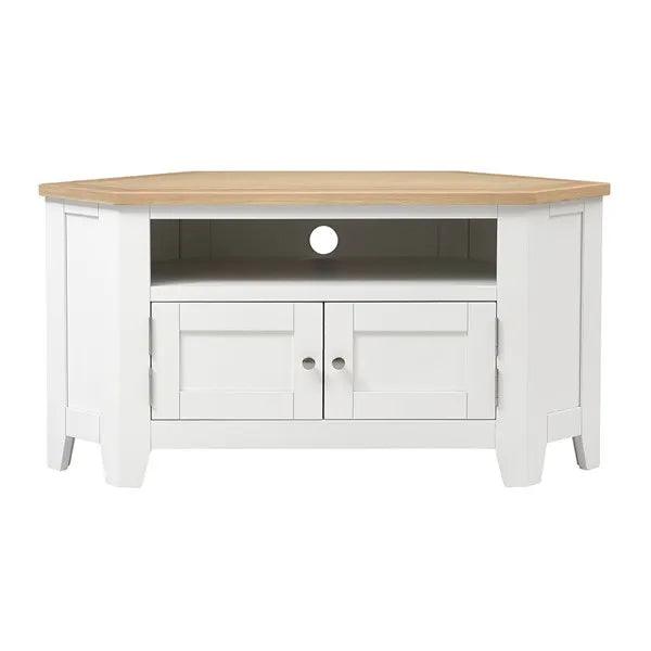 CHESTER PURE WHITE Corner TV Stand up to 55" Quality Furniture Clearance Ltd