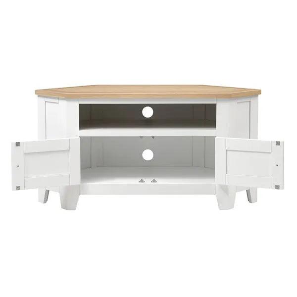 CHESTER PURE WHITE Corner TV Stand up to 55" Quality Furniture Clearance Ltd