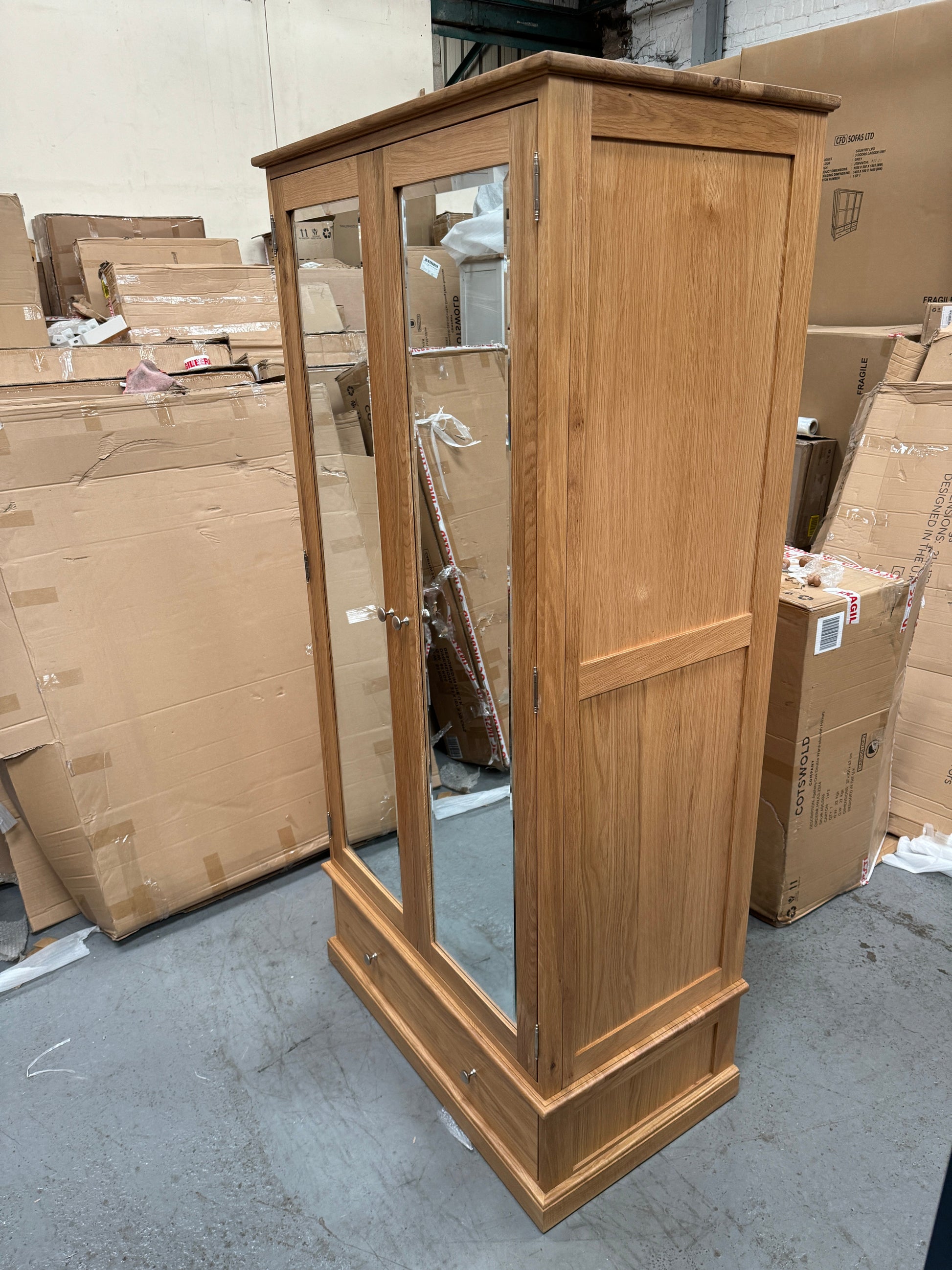 Appleby Light Oak Double Wardrobe with Mirrors Wardrobe. furniture delivered