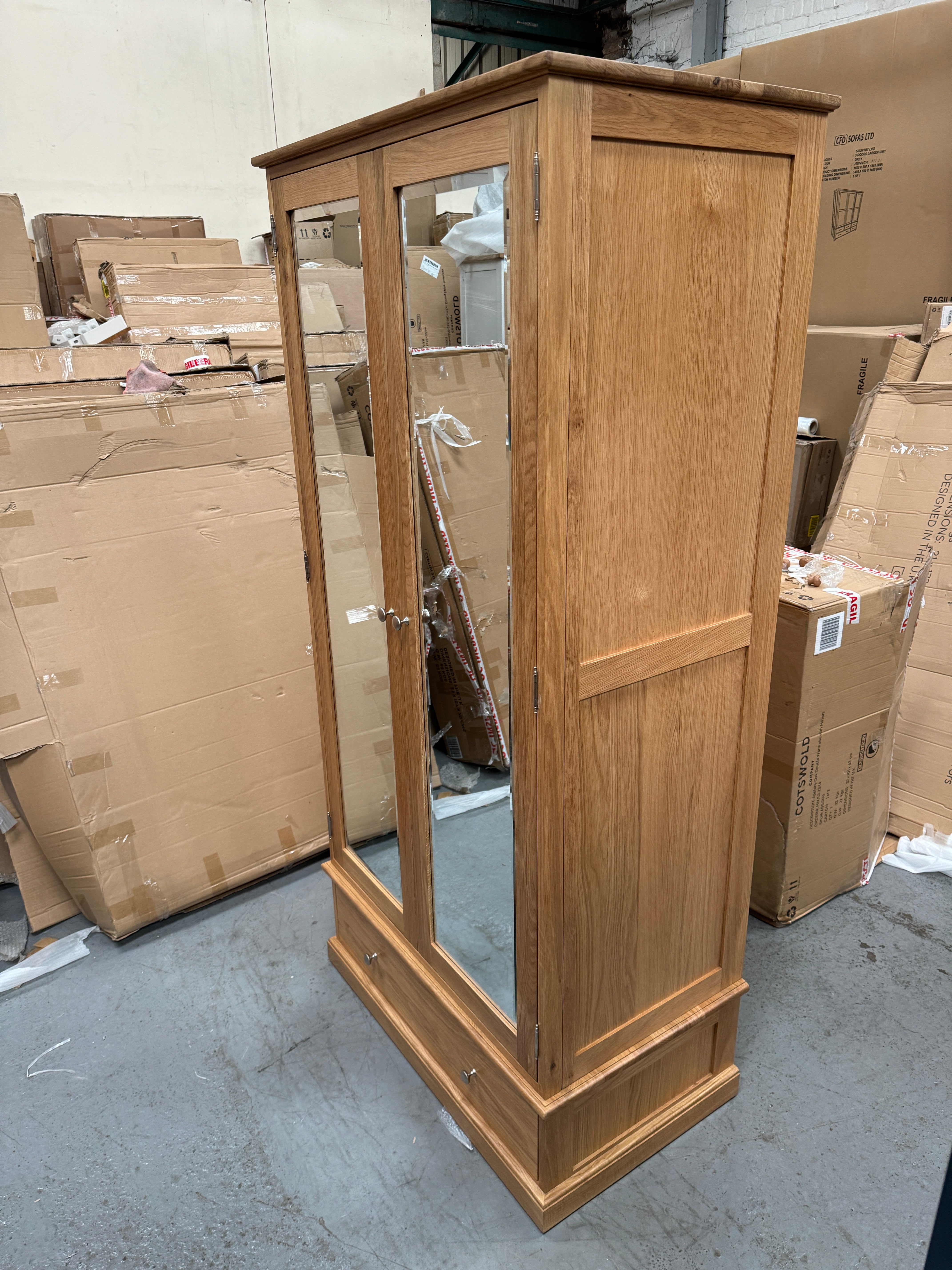 Appleby Light Oak Double Wardrobe with Mirrors Wardrobe. furniture delivered