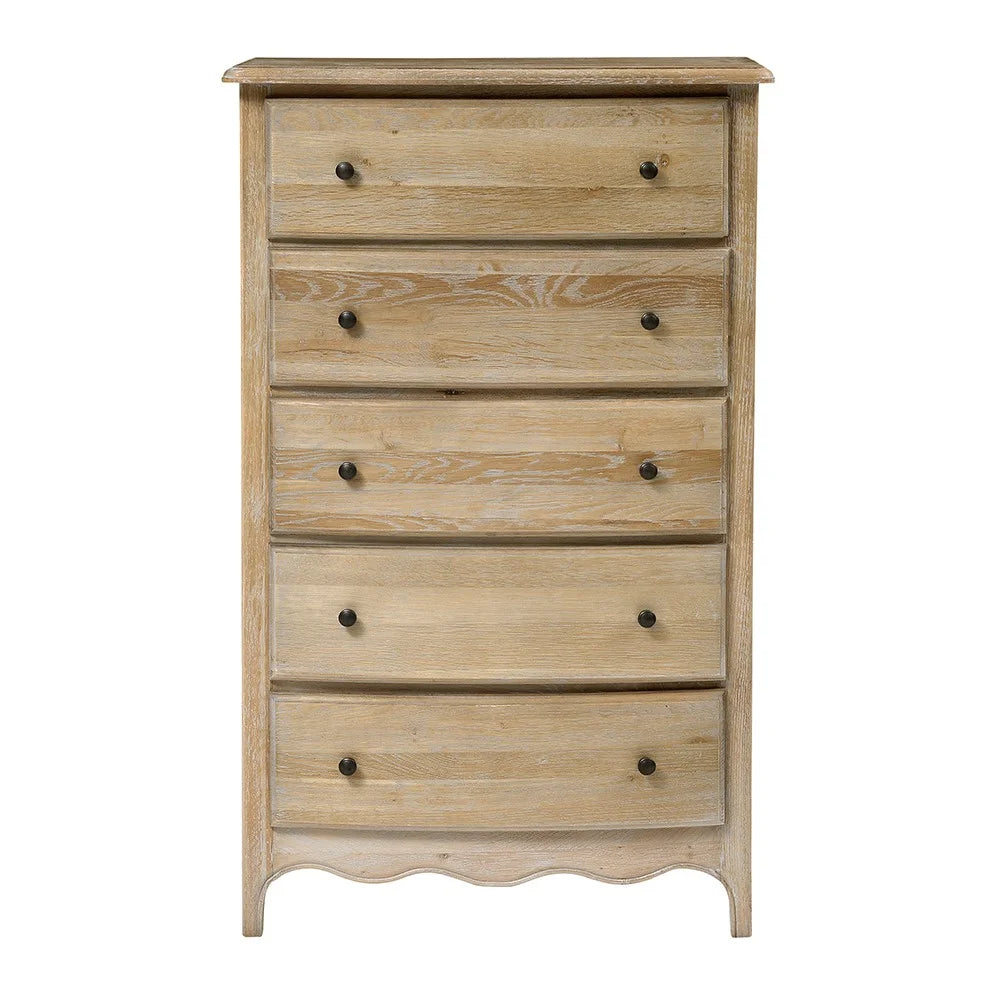Camille Limewash Oak Tall 5 Drawer Chest Quality Furniture Clearance Ltd