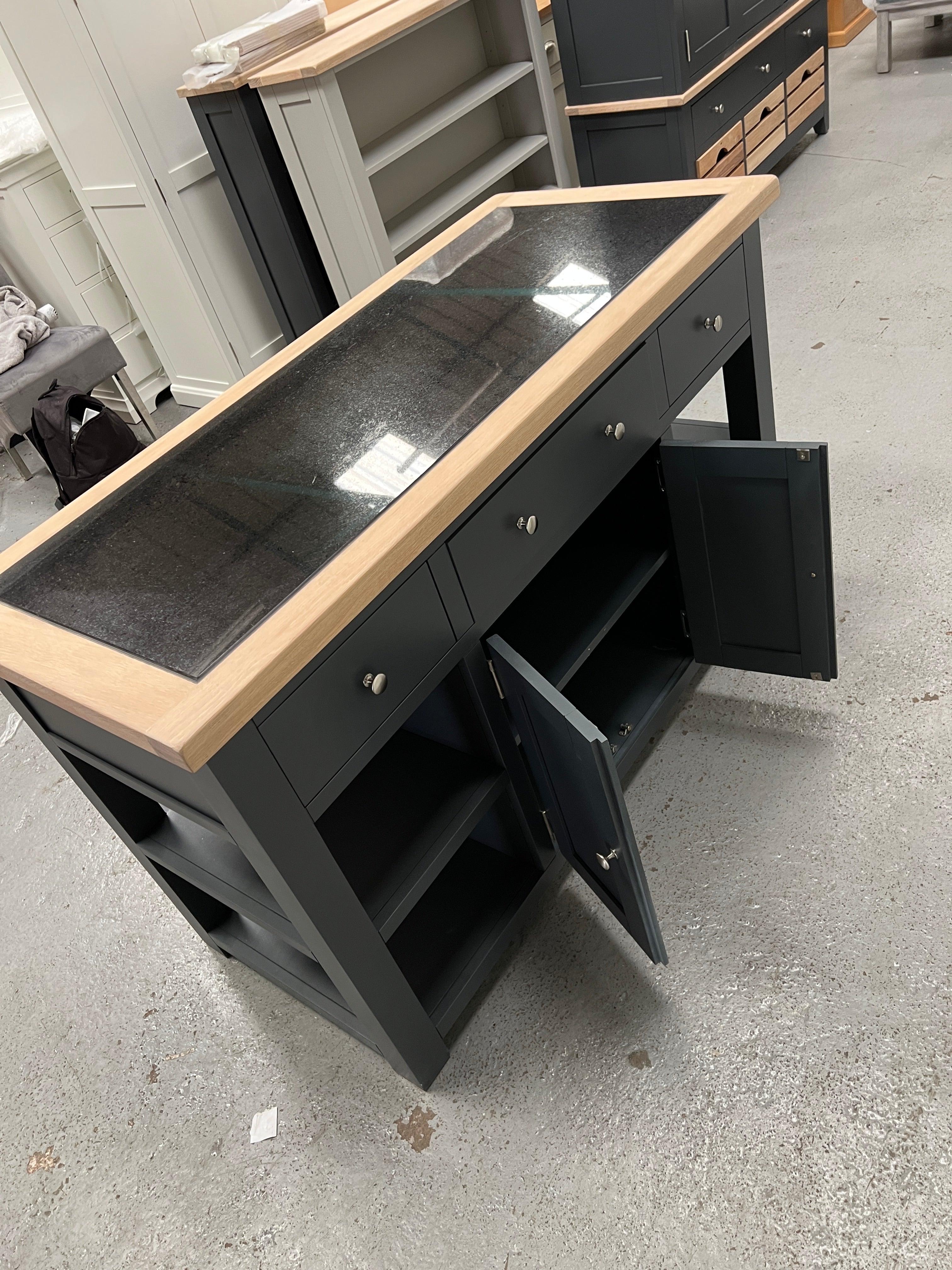 Chester Charcoal kitchen island with cupboard. Quality Furniture Clearance Ltd