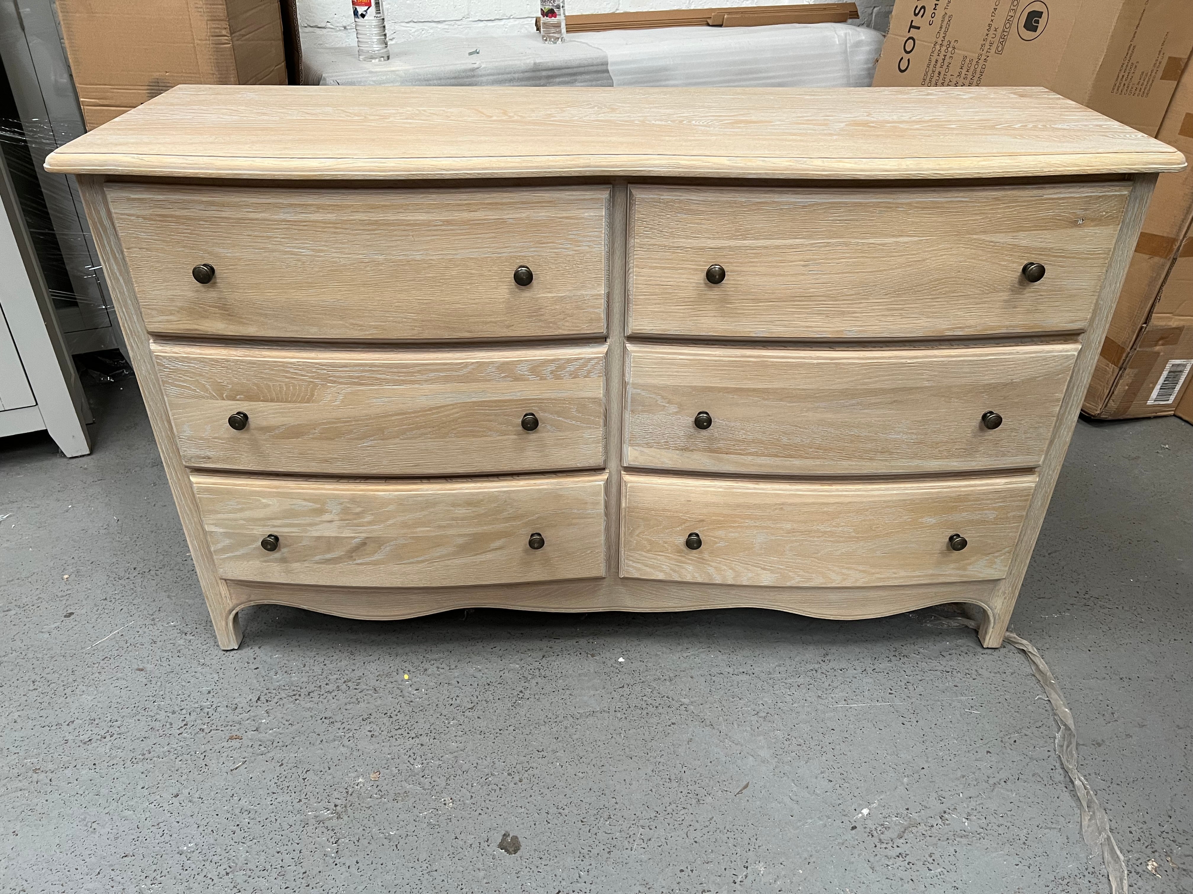 Camille Limewash Oak 6 Drawer Chest Quality Furniture Clearance Ltd
