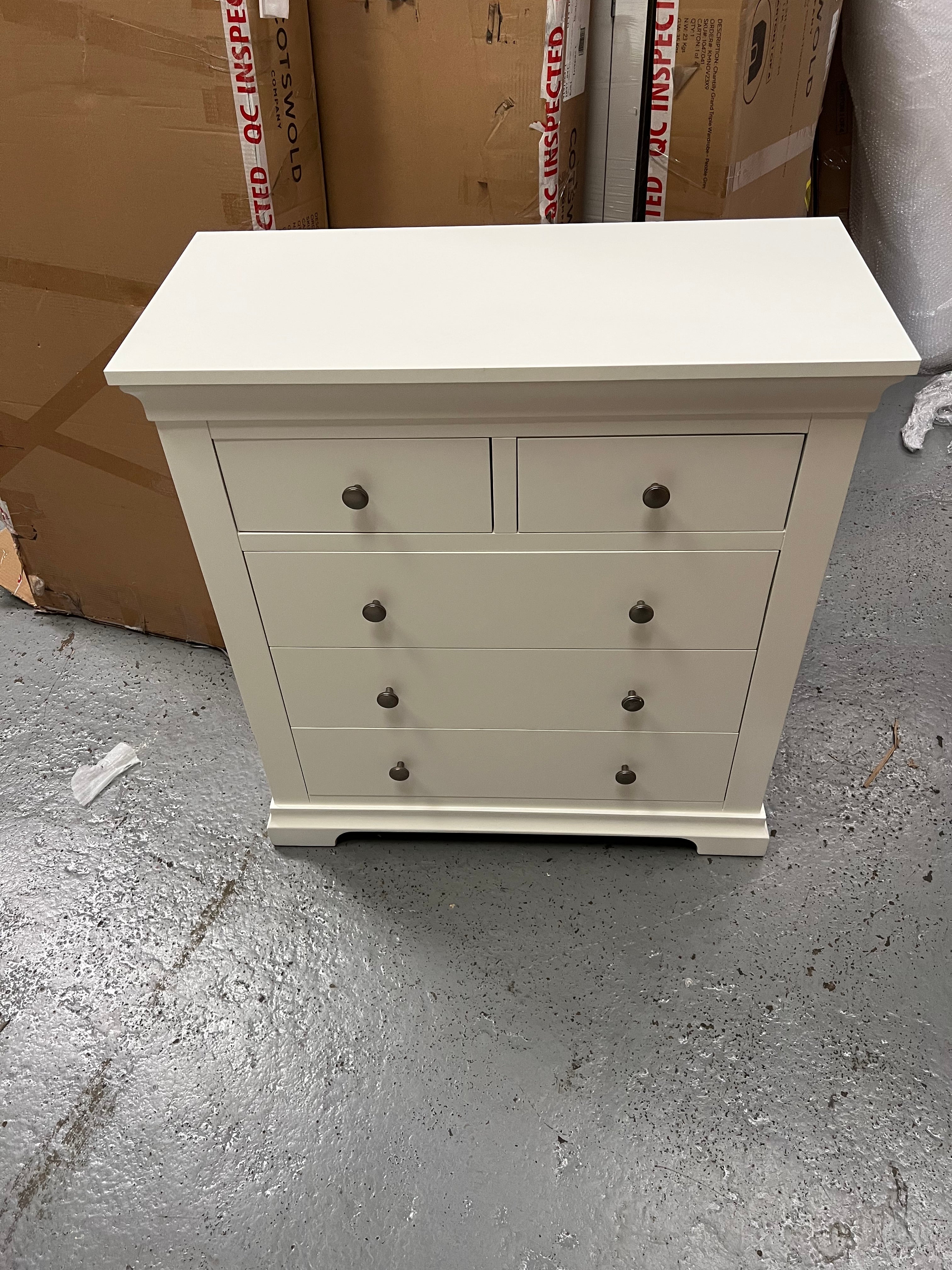 Chantilly warm White 2 Over 3 Drawer Chest. furniture delivered