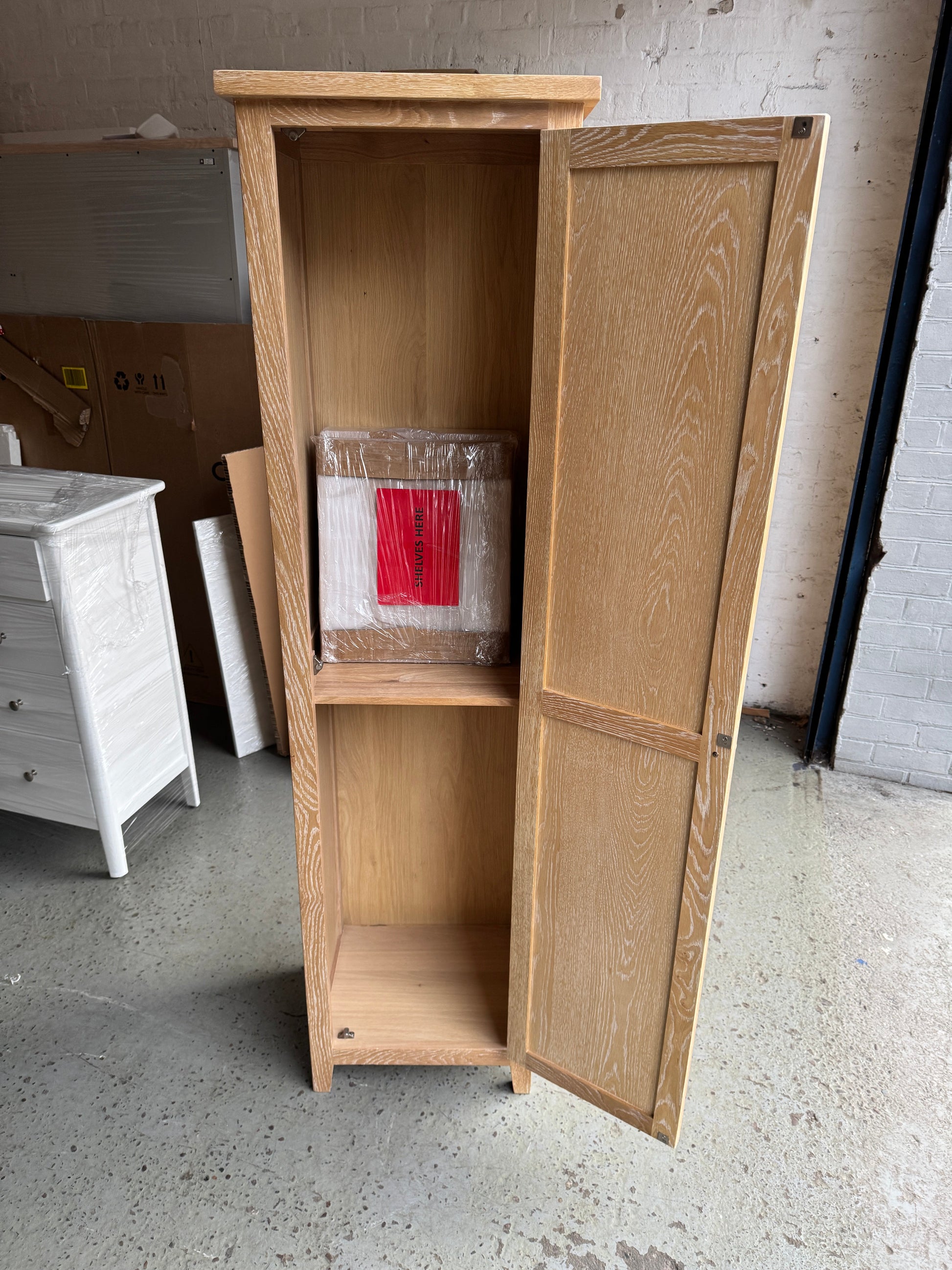 INGLESHAM WHITEWASH OAK Tall Shoe Cupboard Quality Furniture Clearance Ltd