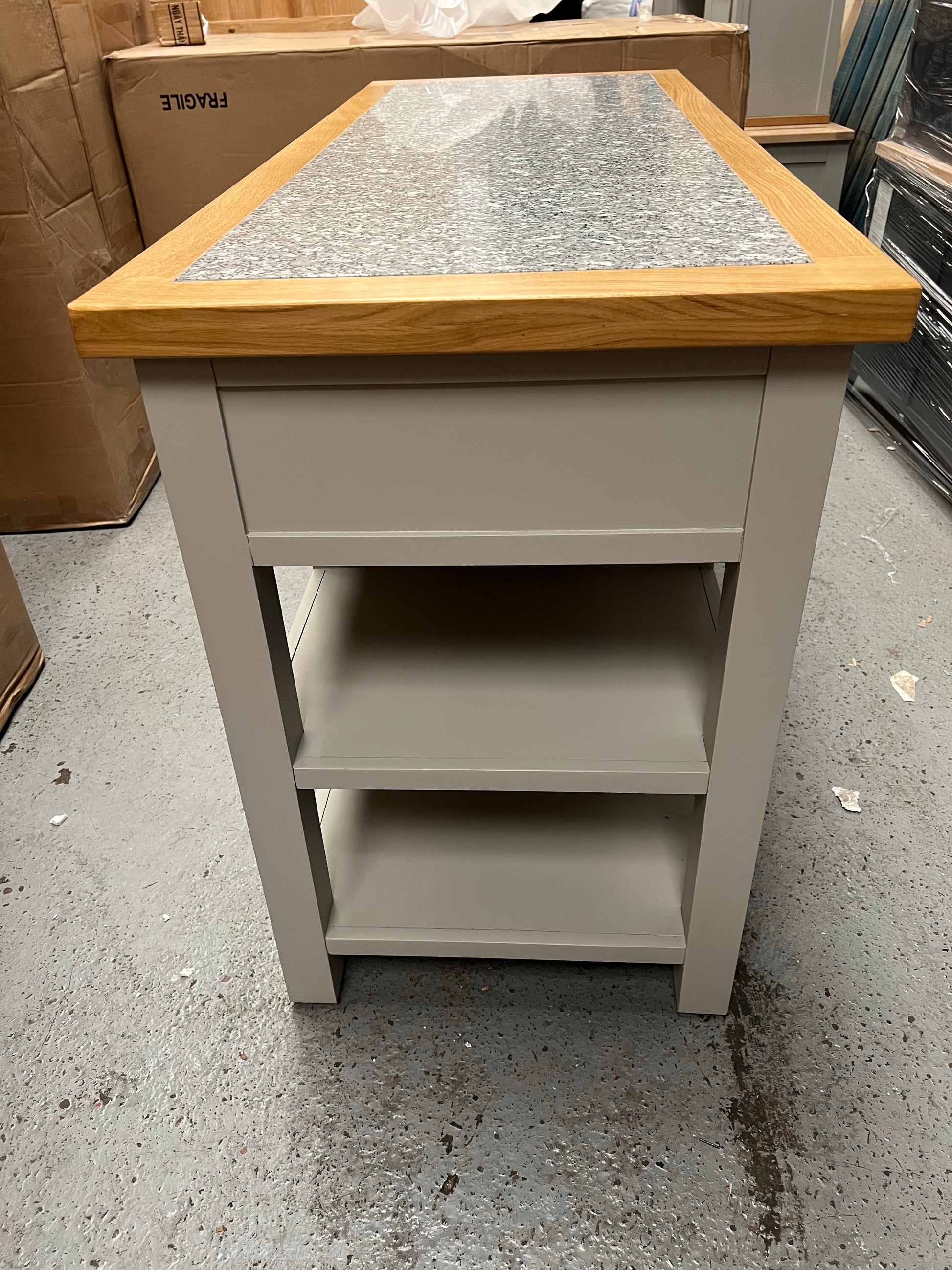 Hampshire ‘Country Life’ kitchen Island With Wine Rack - Grey Quality Furniture Clearance Ltd