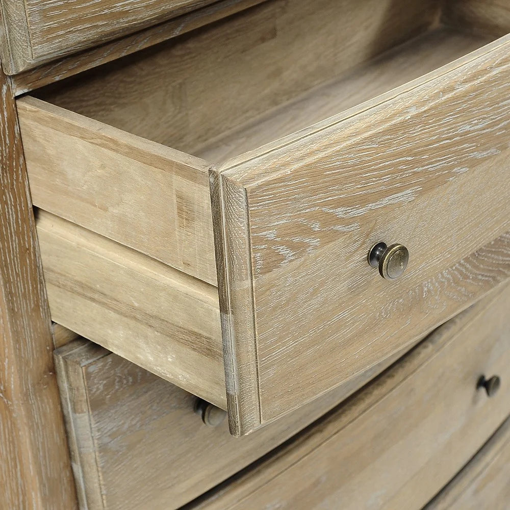 Camille Limewash Oak Tall 5 Drawer Chest Quality Furniture Clearance Ltd