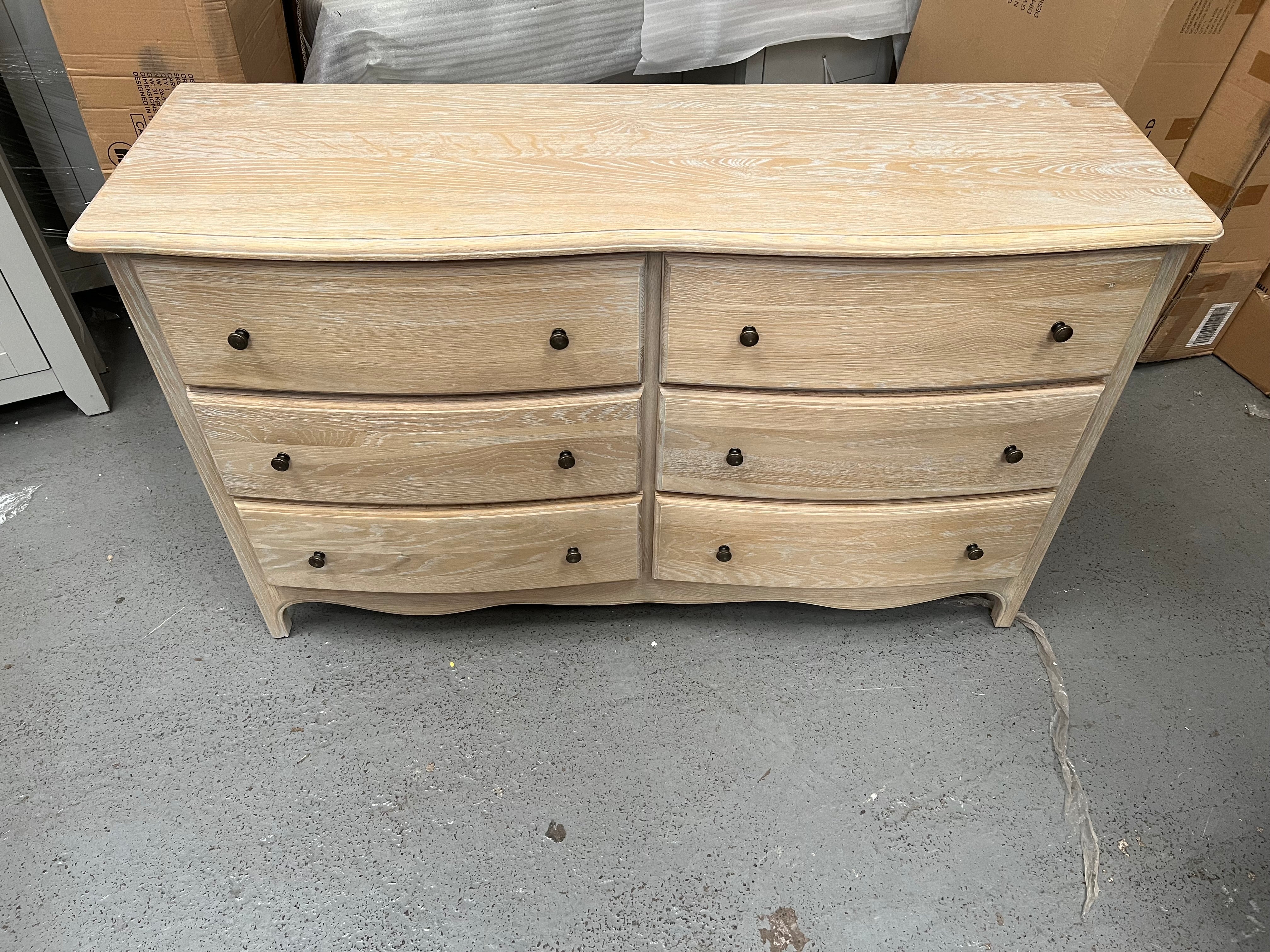 Camille Limewash Oak 6 Drawer Chest Quality Furniture Clearance Ltd