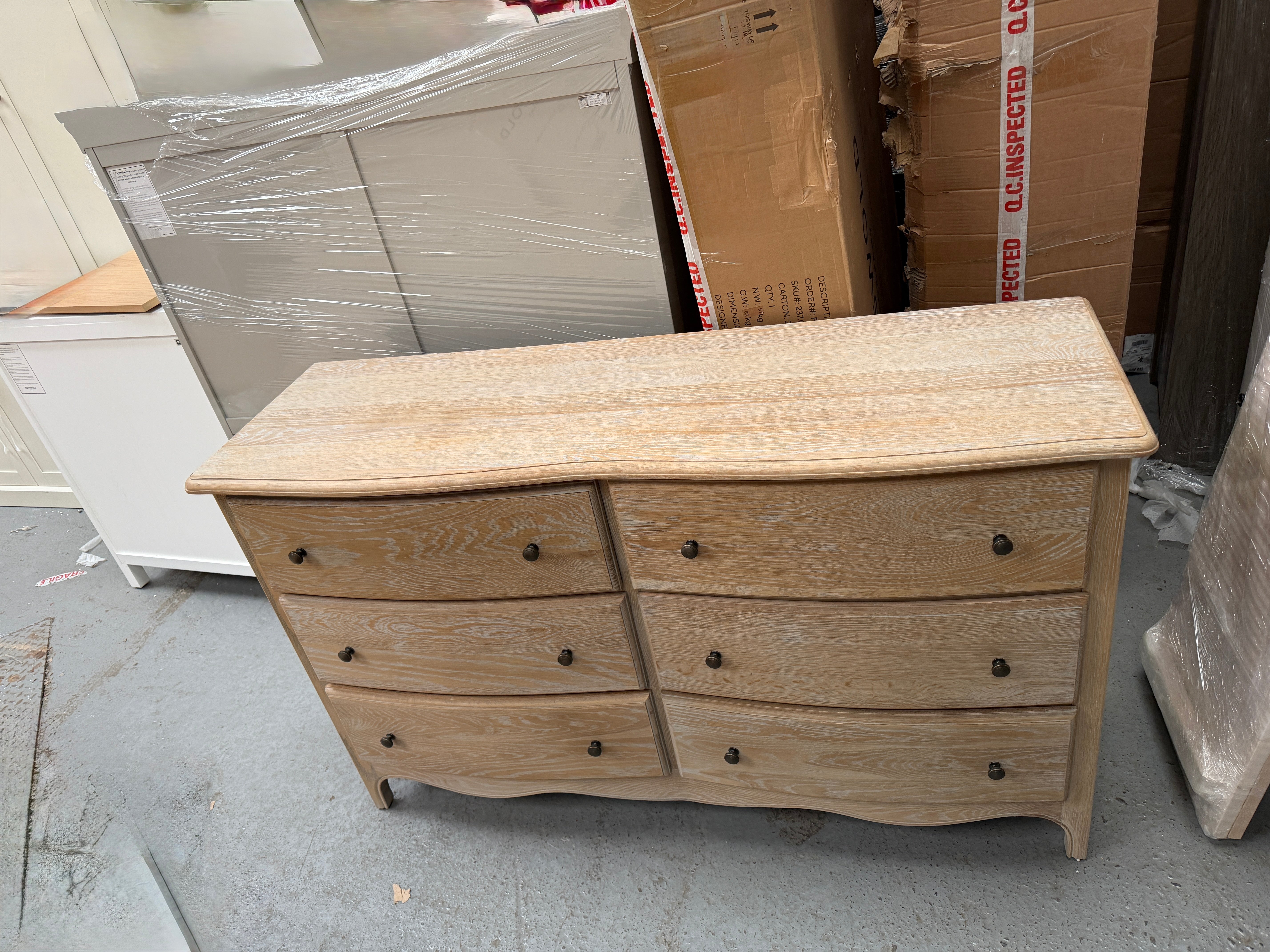Camille Limewash Oak 6 Drawer Chest Quality Furniture Clearance Ltd