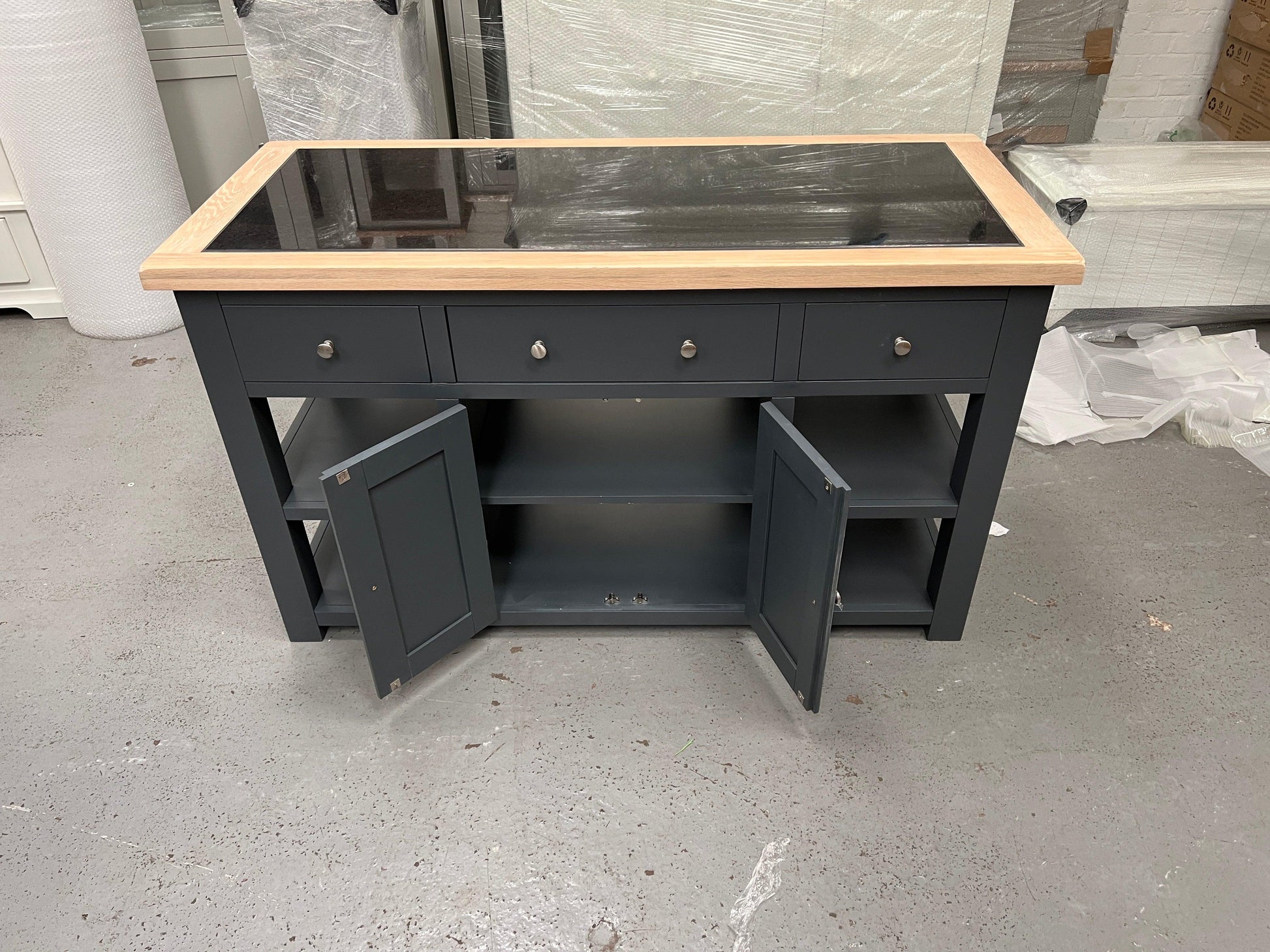 Chester Charcoal kitchen island with cupboard. Quality Furniture Clearance Ltd