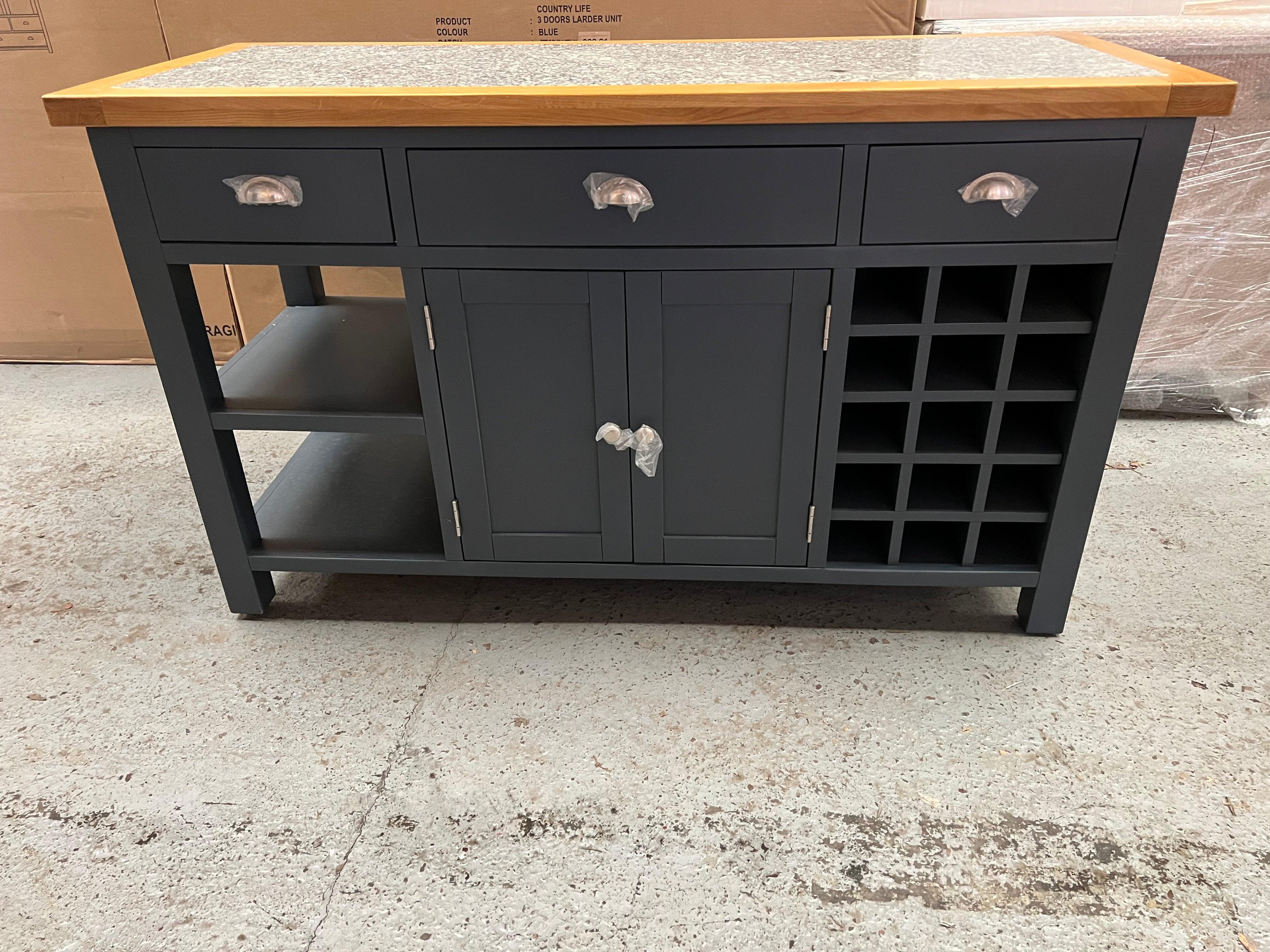 Hampshire ‘Country Life’ kitchen Island With Wine Rack - Blue Quality Furniture Clearance Ltd