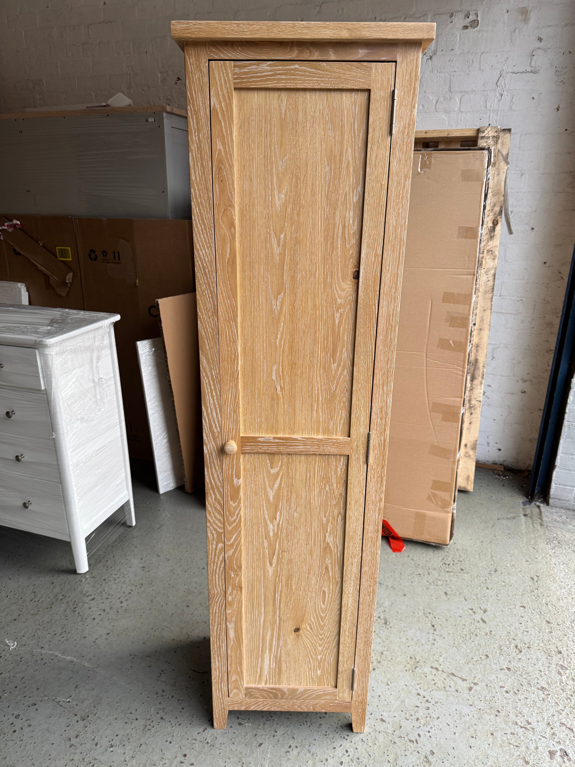 INGLESHAM WHITEWASH OAK Tall Shoe Cupboard Quality Furniture Clearance Ltd
