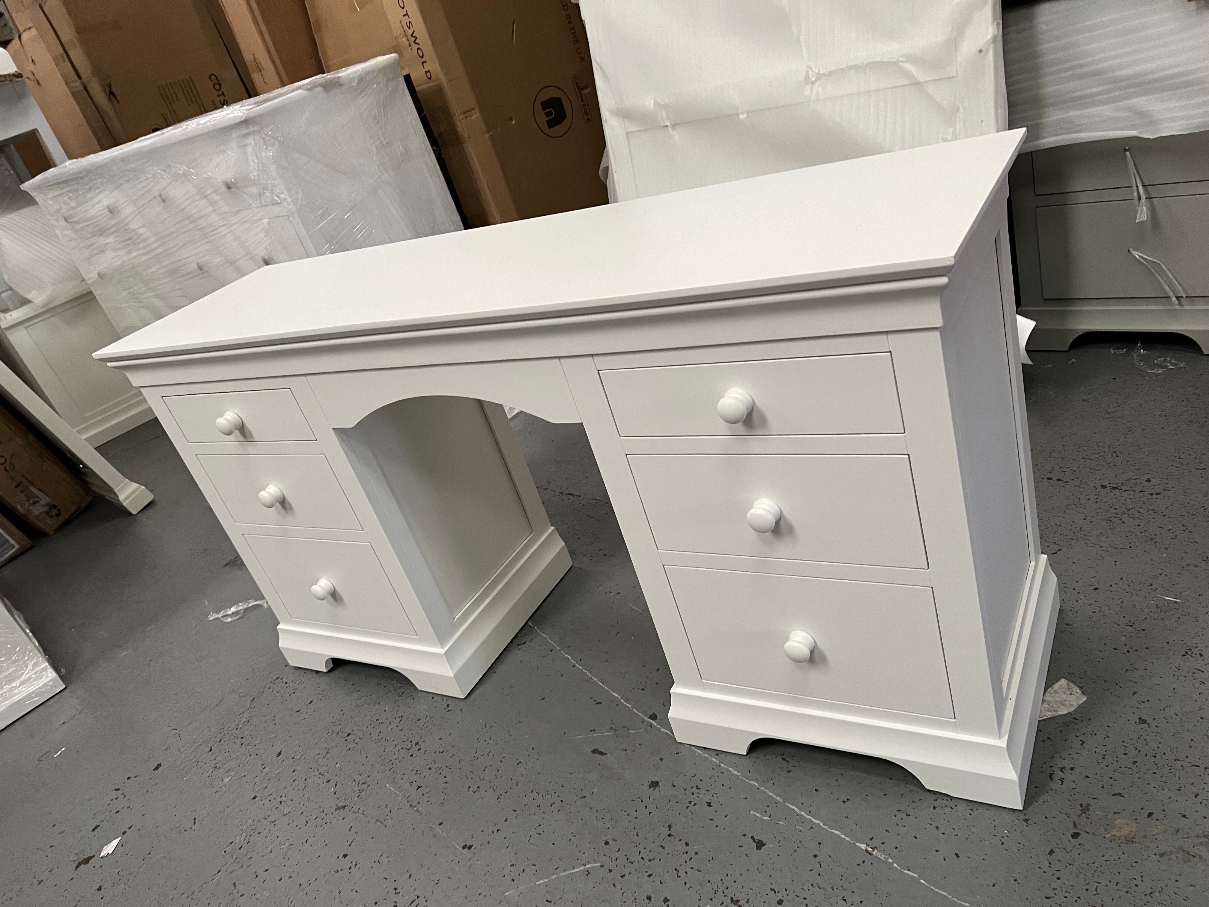 Chantilly Warm White Double Pedestal Dressing Table. furniture delivered