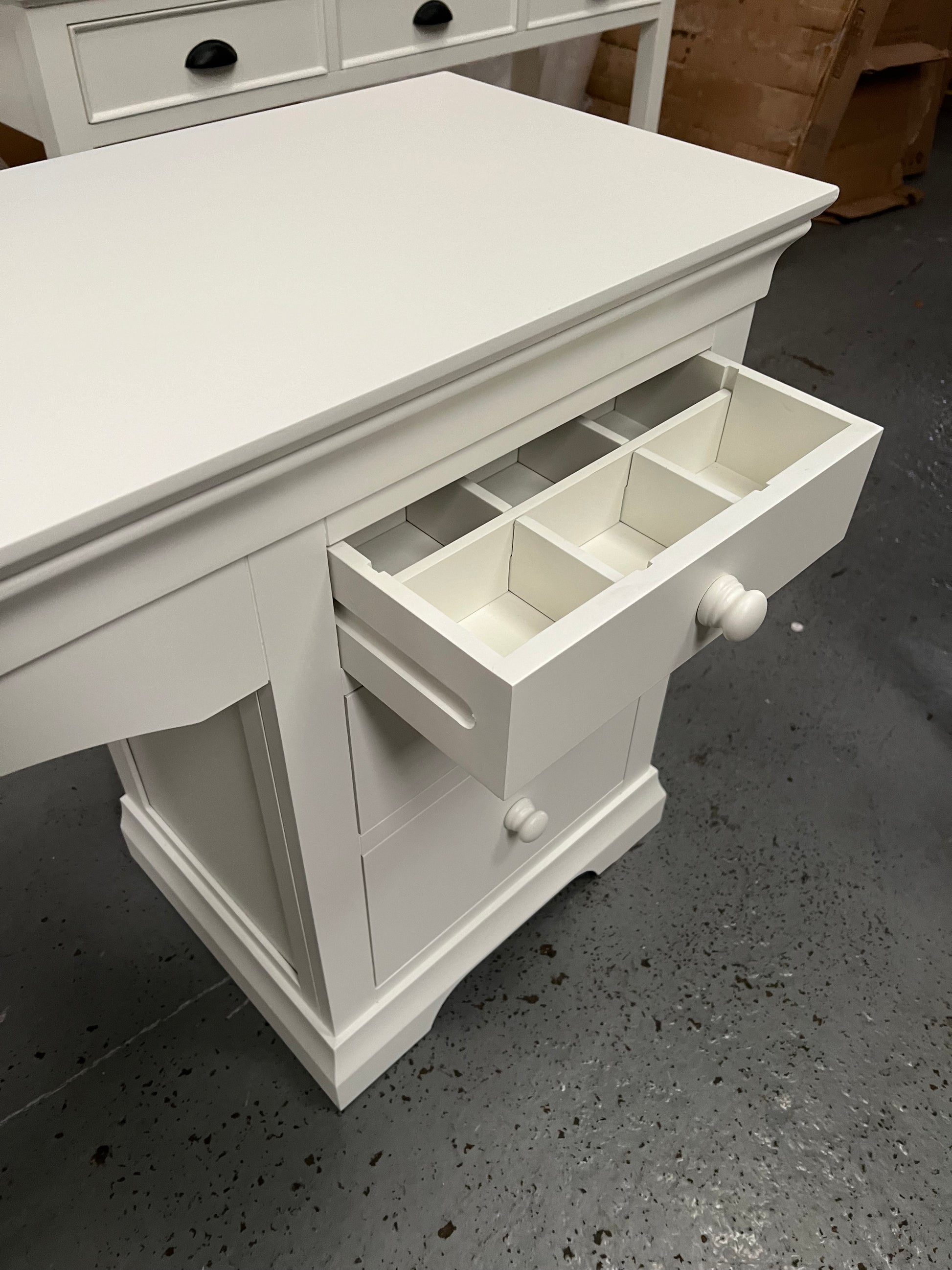 Chantilly Warm White Double Pedestal Dressing Table. furniture delivered