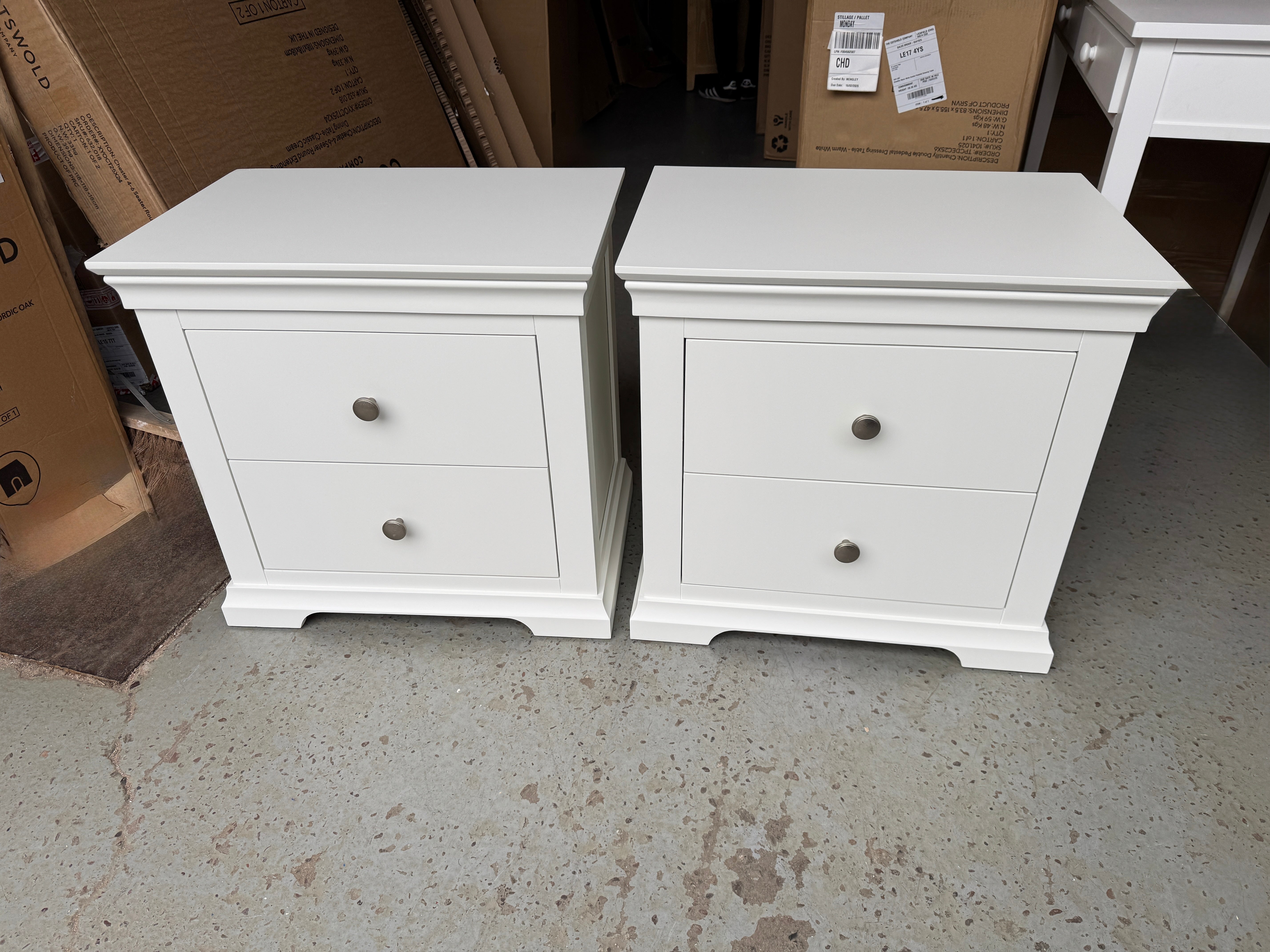 Set of 2 Chantilly warm white Jumbo Bedsides furniture delivered