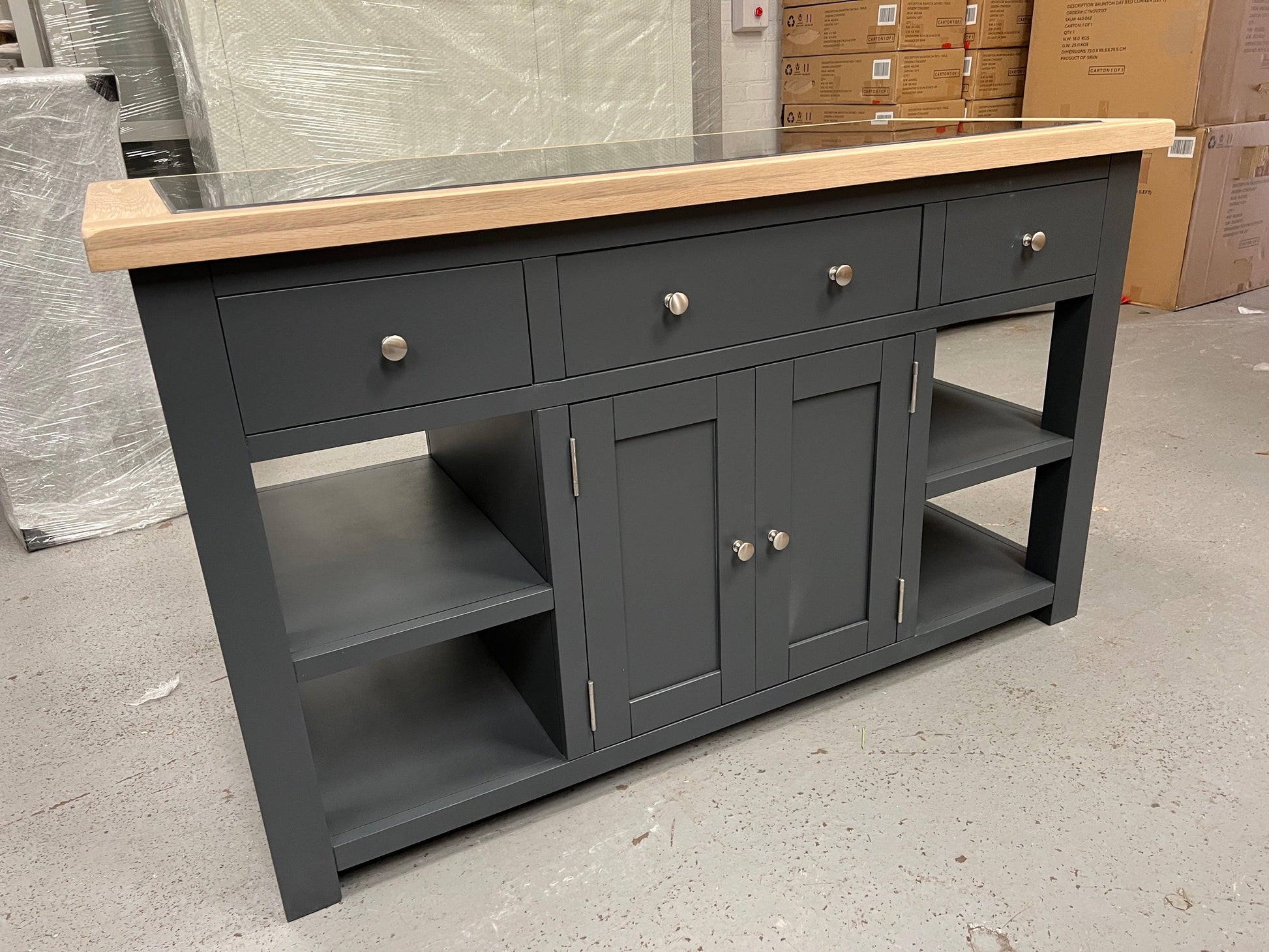Chester Charcoal kitchen island with cupboard. Quality Furniture Clearance Ltd