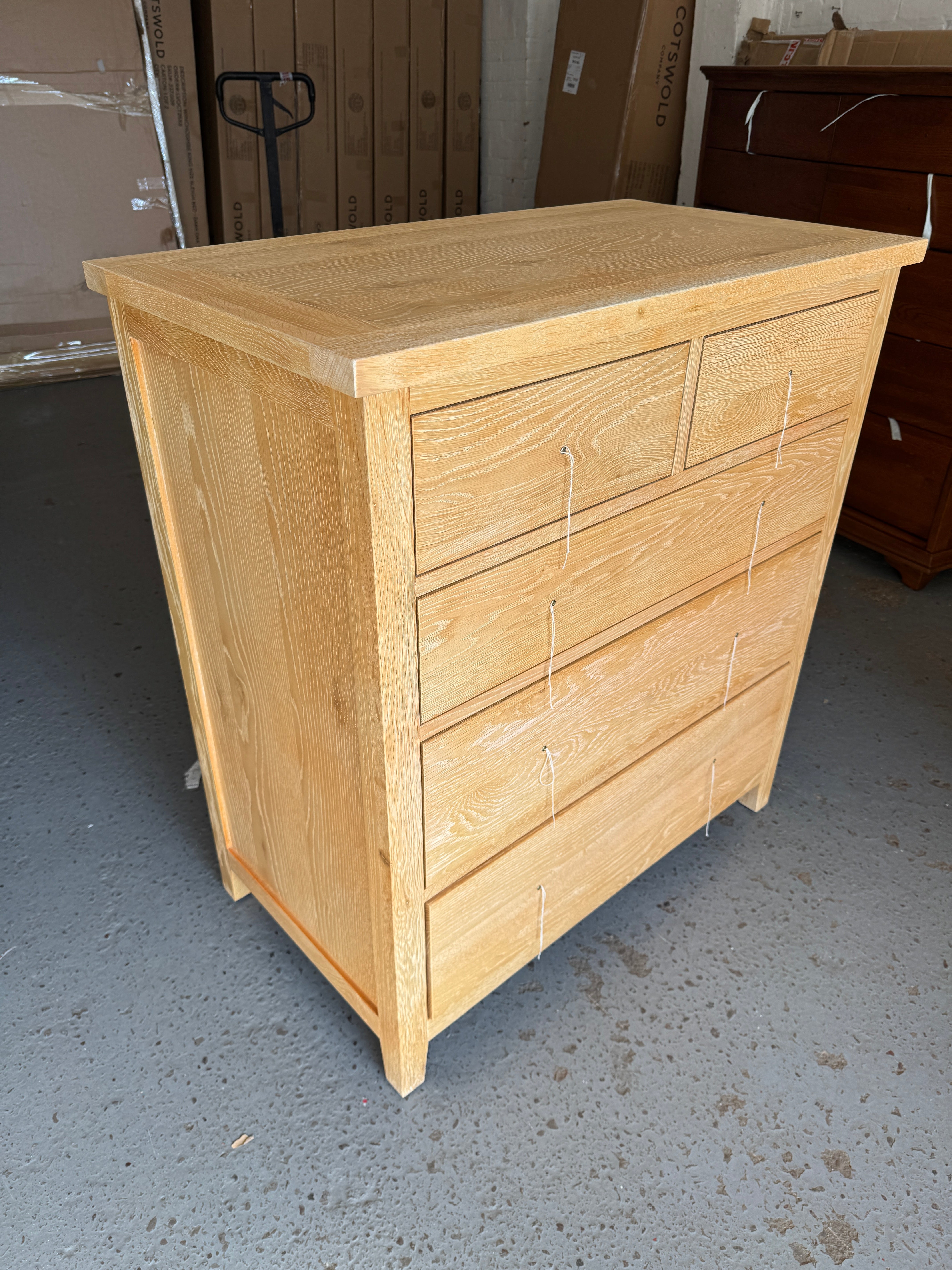 INGLESHAM WHITEWASH OAK 5 Drawer Chest Quality Furniture Clearance Ltd