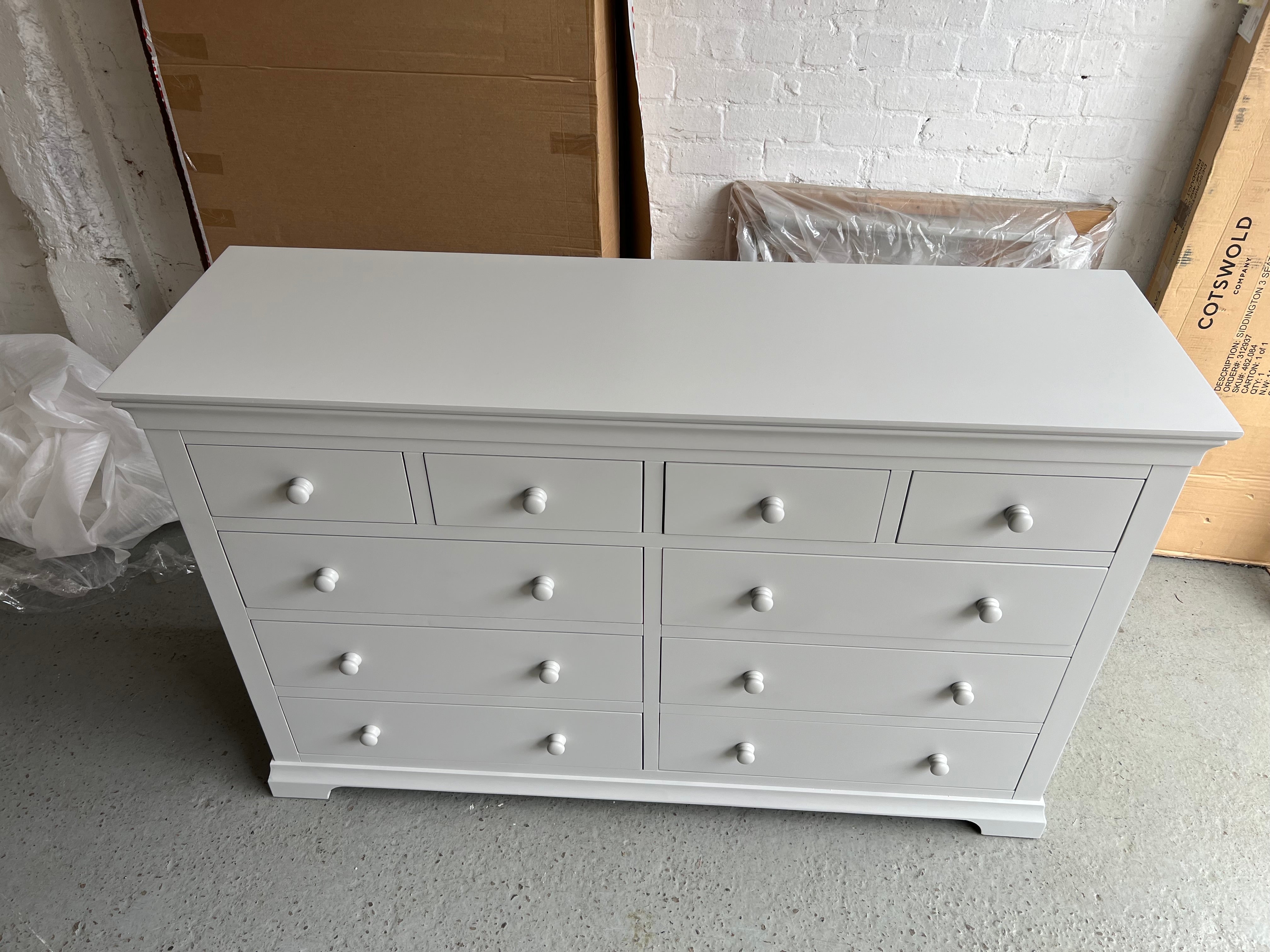 Chantilly Pebble Grey 10 Drawer Chest Quality Furniture Clearance Ltd