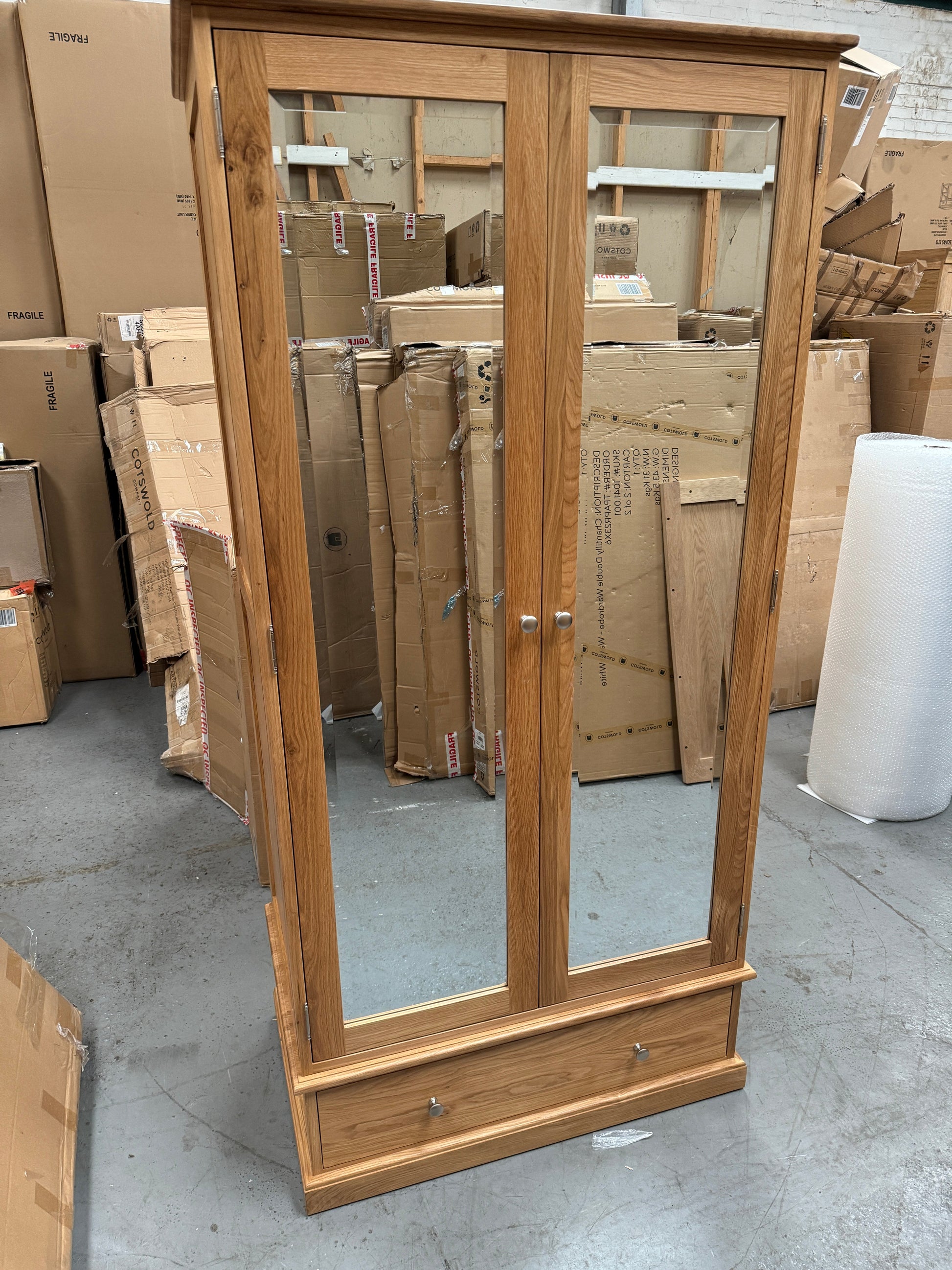 Appleby Light Oak Double Wardrobe with Mirrors Wardrobe. furniture delivered