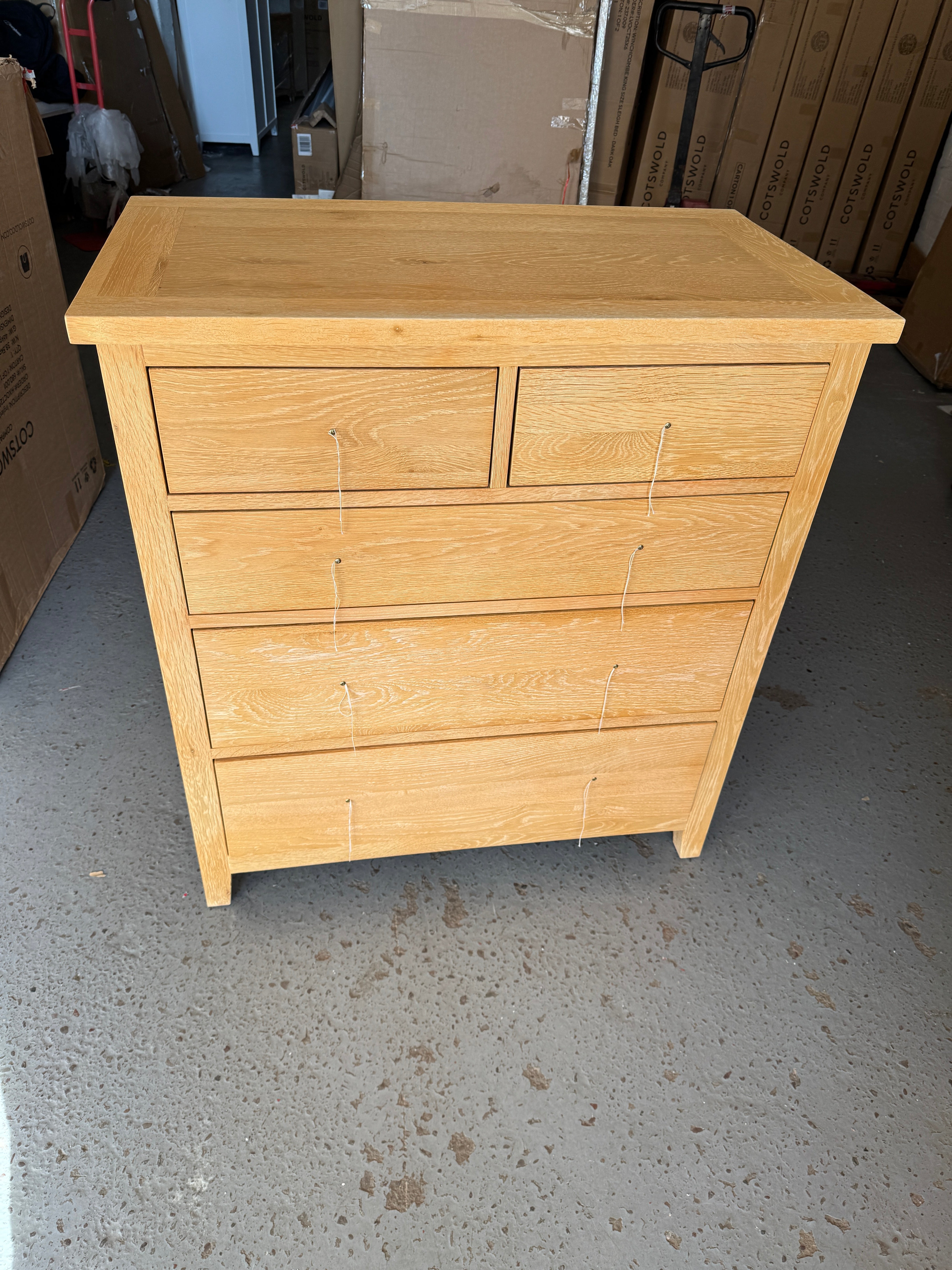 INGLESHAM WHITEWASH OAK 5 Drawer Chest Quality Furniture Clearance Ltd