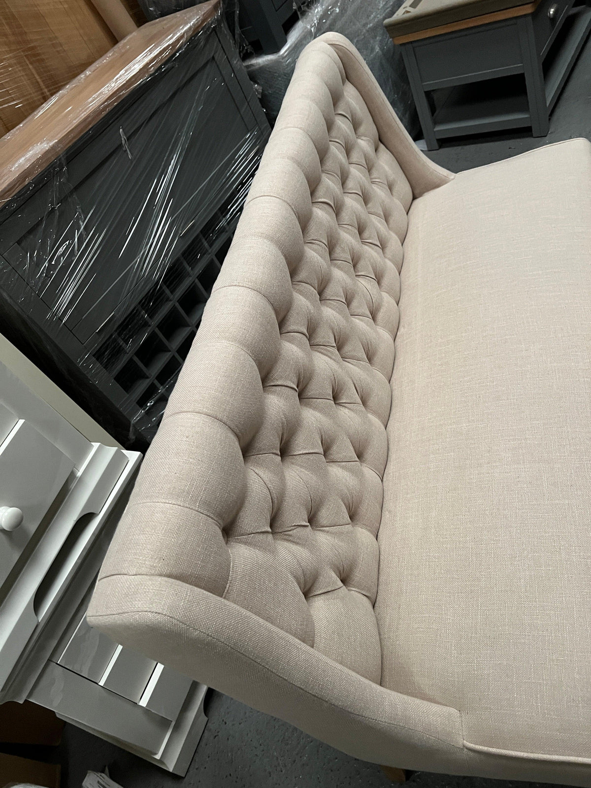 Button Down Bench PADSTOW Low Back Buttoned Bench - Stone – Quality Furniture Clearance Ltd