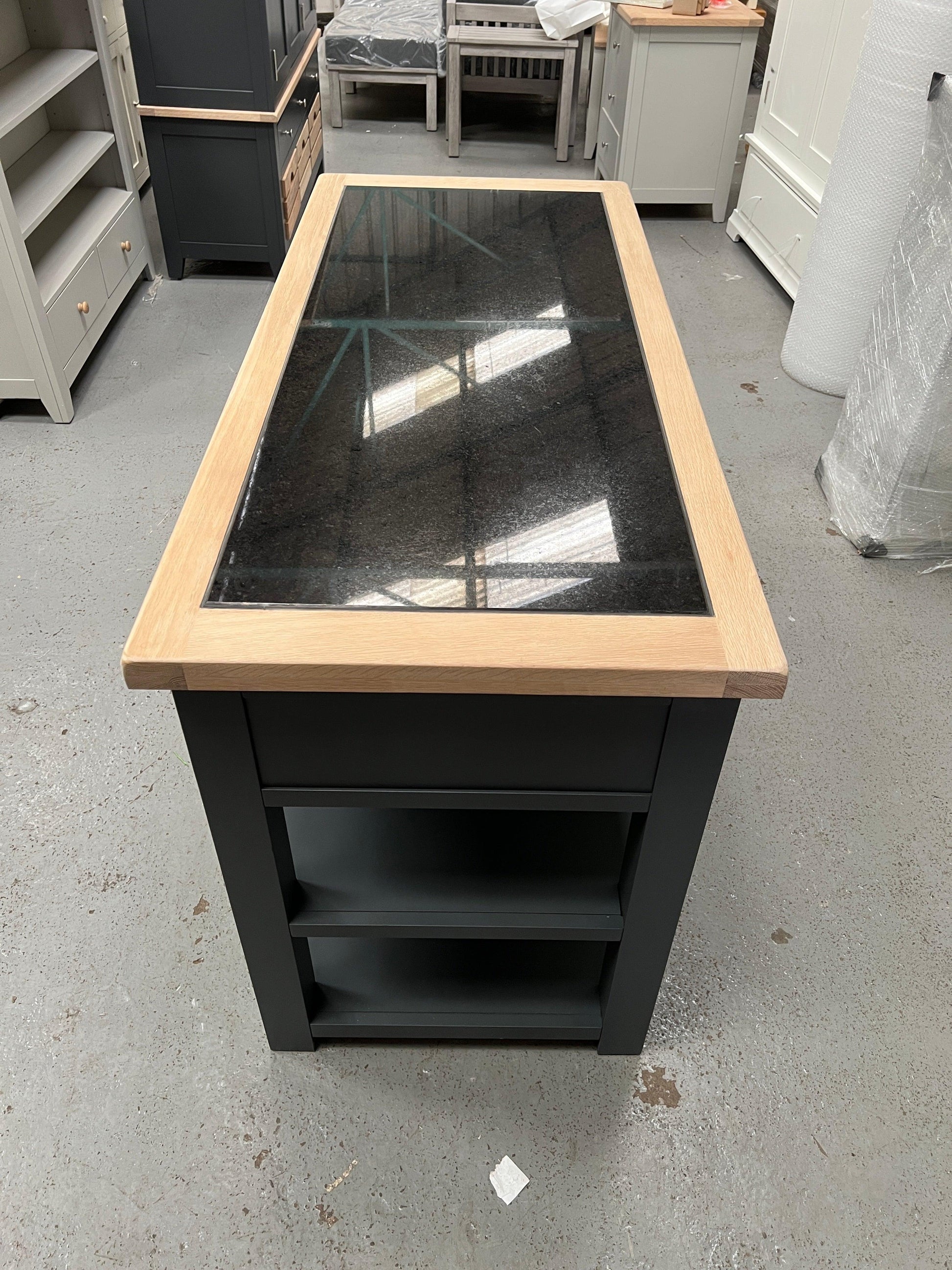 Chester Charcoal kitchen island with cupboard. Quality Furniture Clearance Ltd