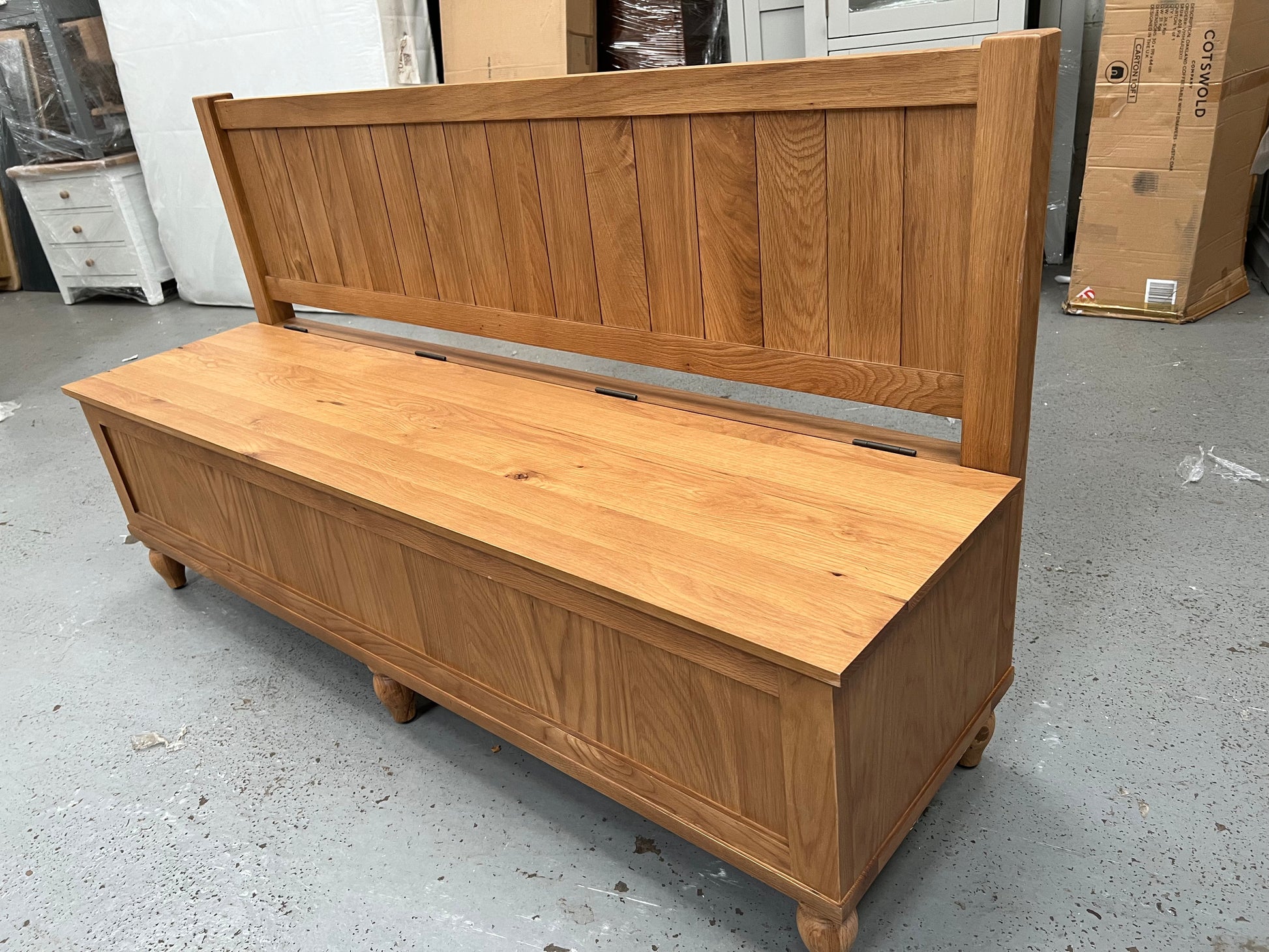 Elkstone Mellow Oak Monks Bench with Storage Quality Furniture Clearance Ltd