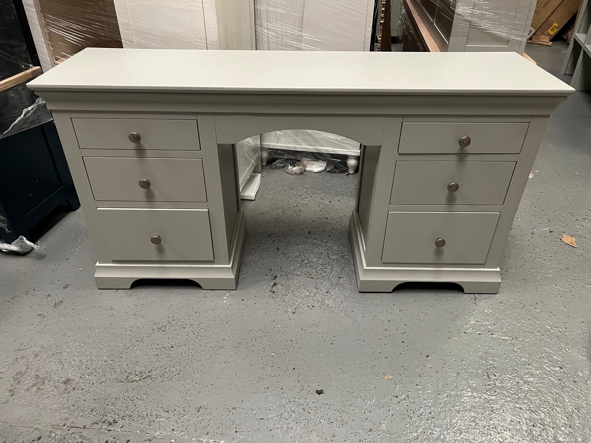 Grey double pedestal dressing table sales