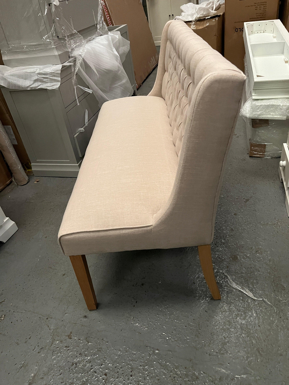 Button Down Bench PADSTOW Low Back Buttoned Bench - Stone – Quality Furniture Clearance Ltd