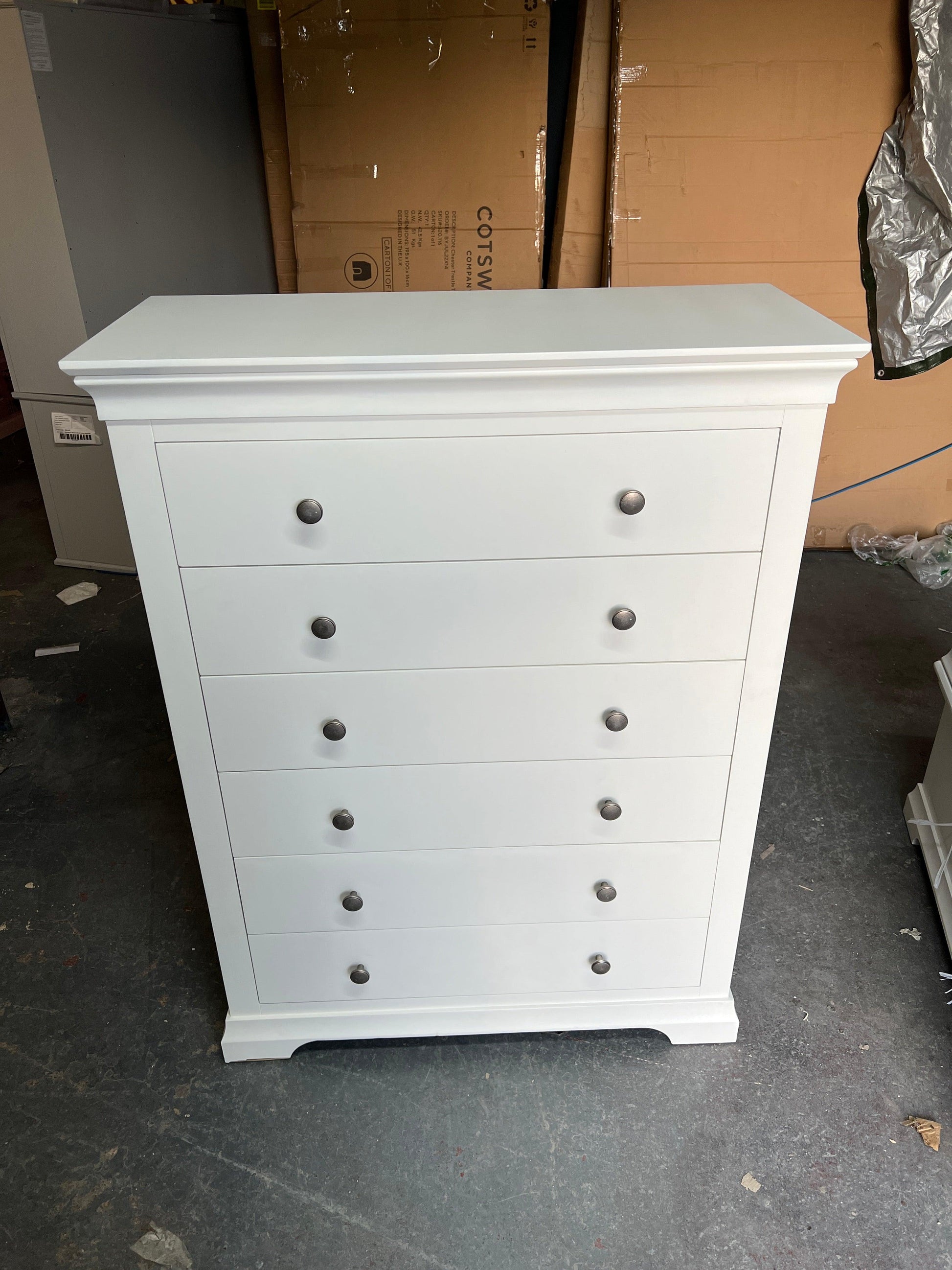 CHANTILLY WARM WHITE Tall 6 Drawer Chest Quality Furniture Clearance Ltd