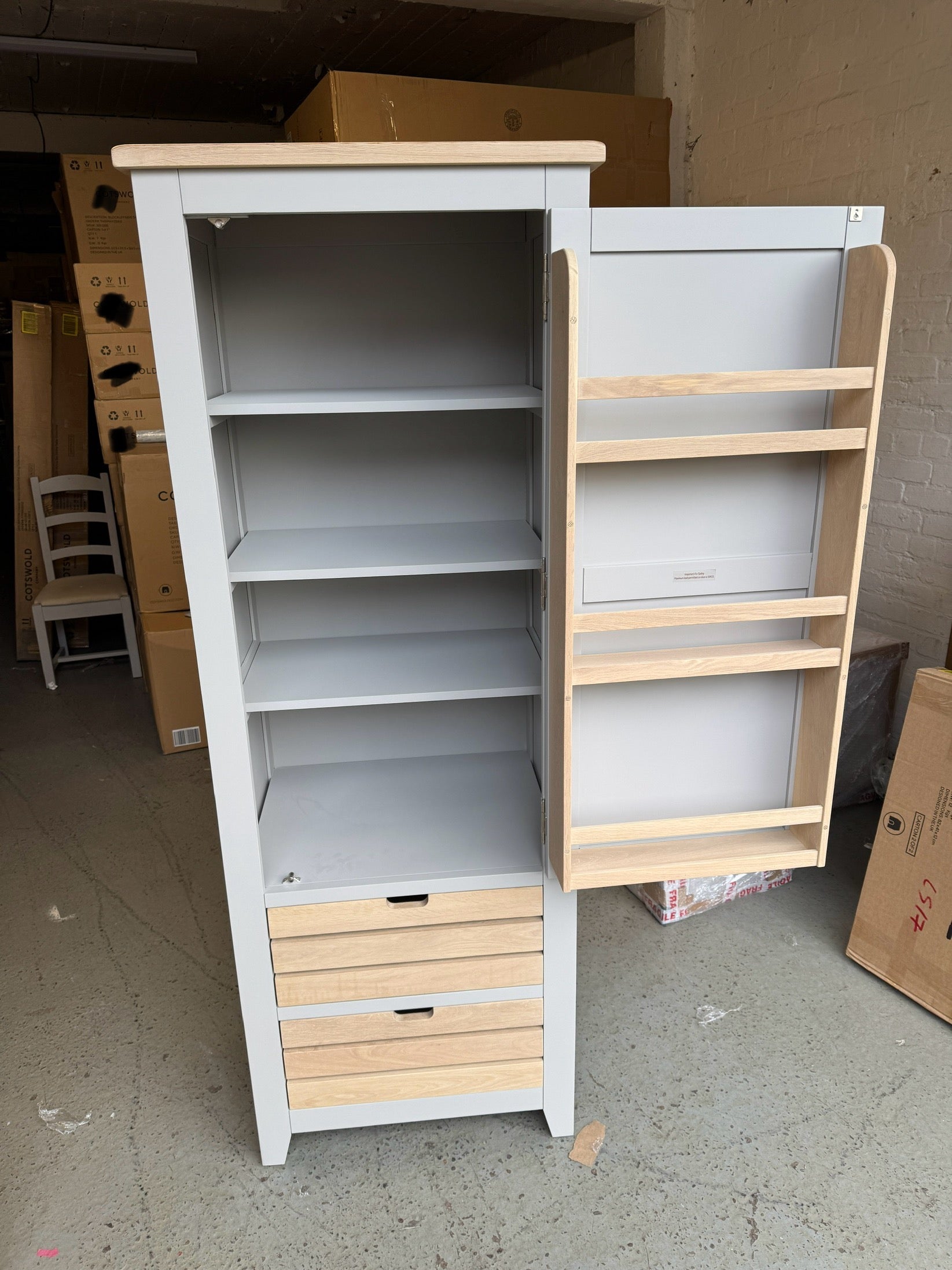 Chester Dove Grey Narrow Larder Quality Furniture Clearance Ltd