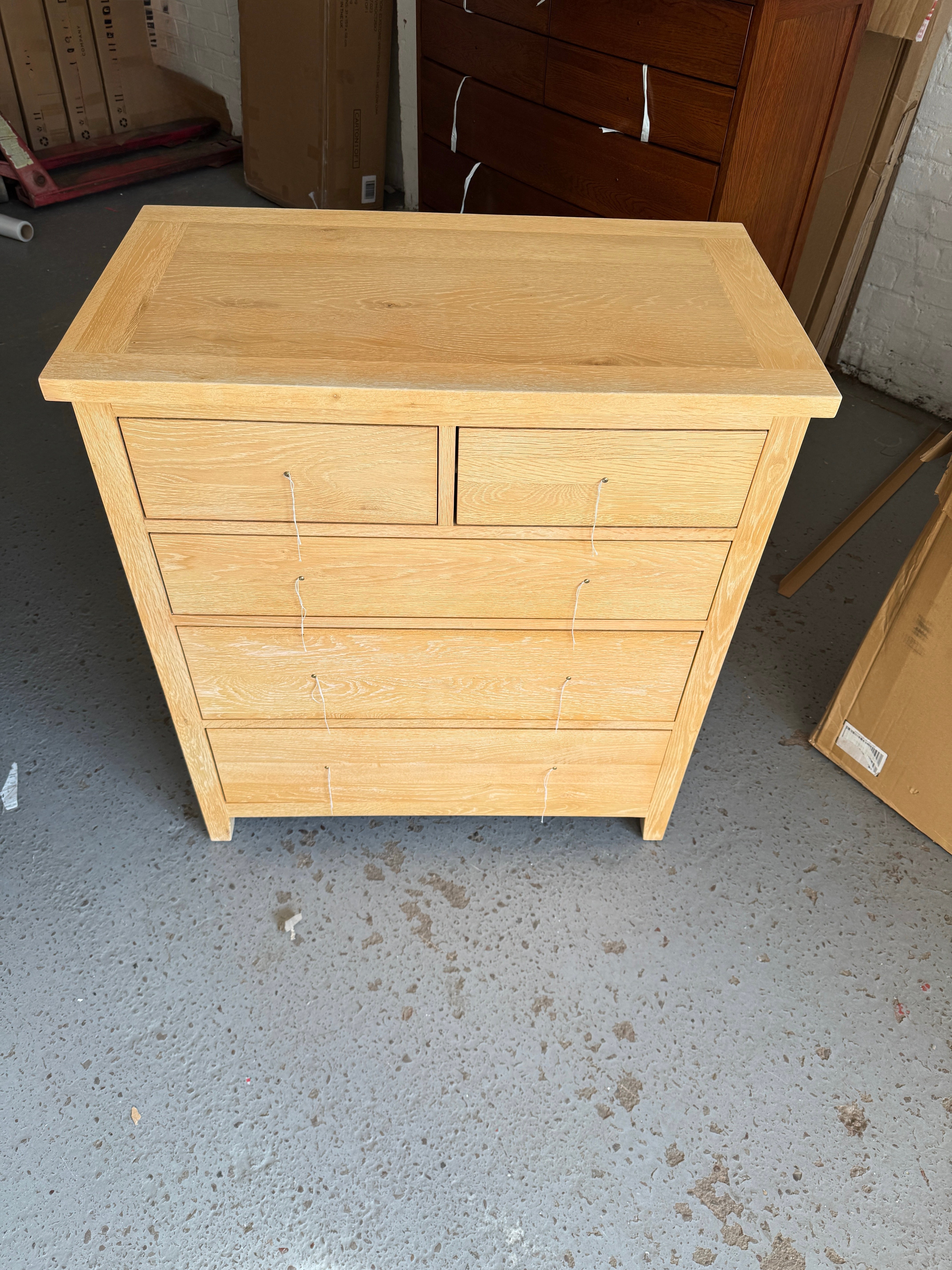 INGLESHAM WHITEWASH OAK 5 Drawer Chest Quality Furniture Clearance Ltd