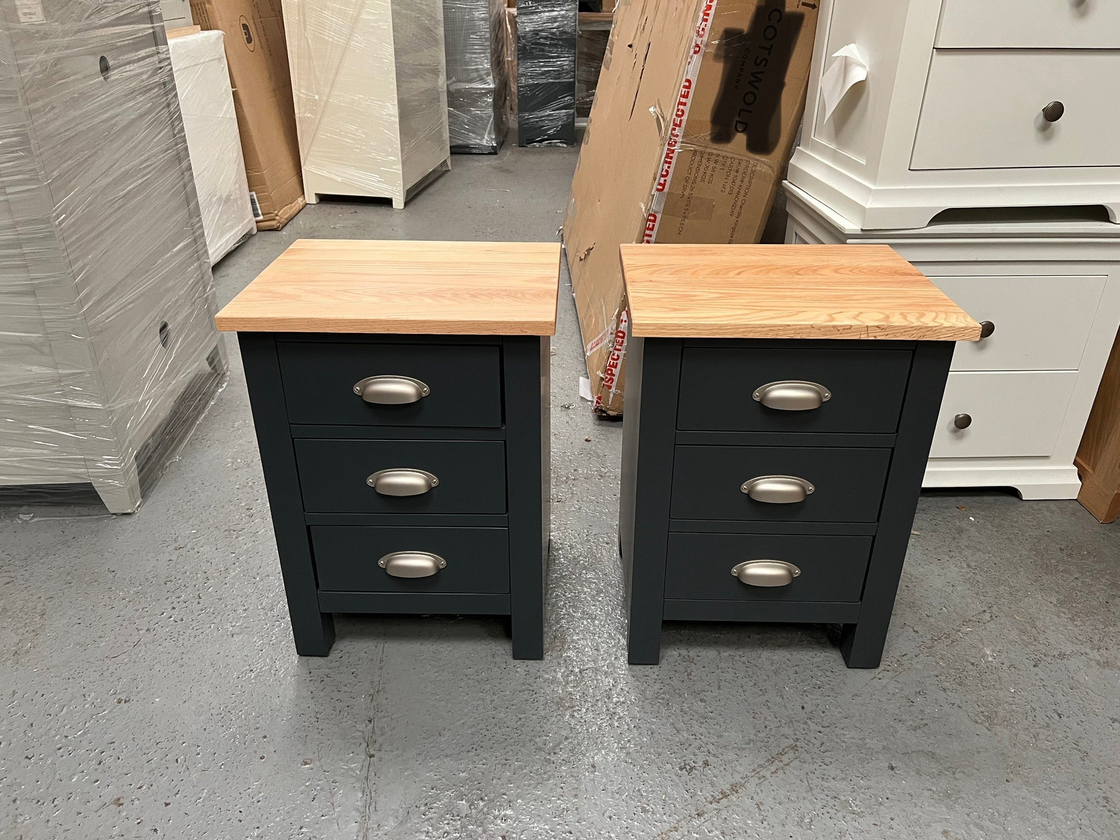 set of 2 GLOUCESTER Charcoal 3 drawer bedside chest Quality Furniture Clearance Ltd
