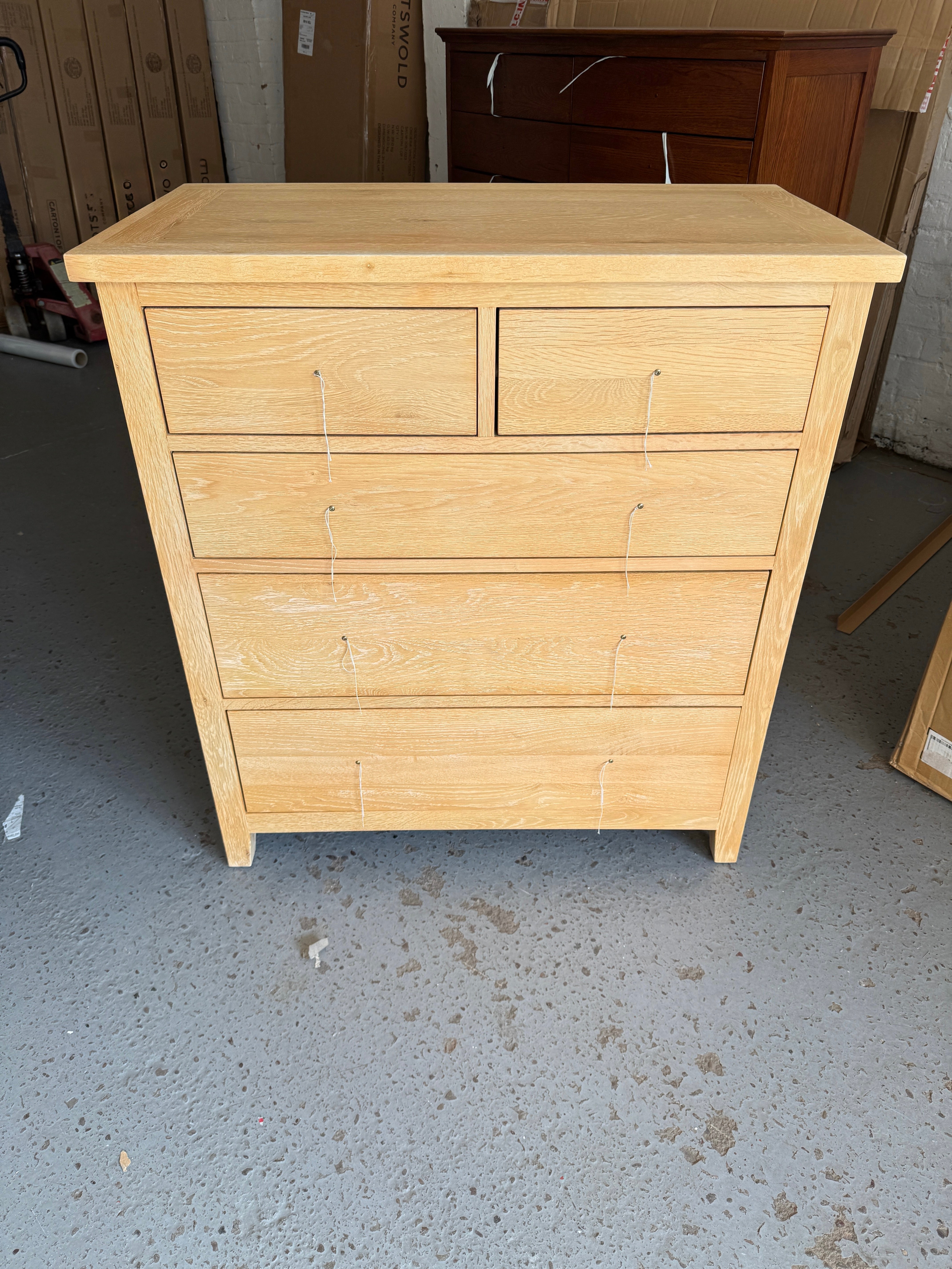 INGLESHAM WHITEWASH OAK 5 Drawer Chest Quality Furniture Clearance Ltd