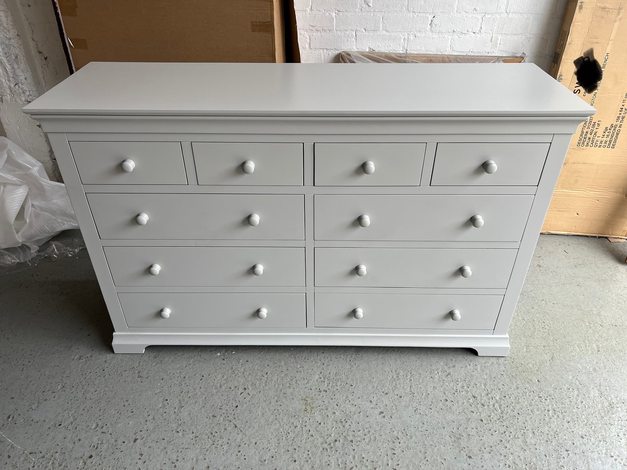 Chantilly Pebble Grey 10 Drawer Chest Quality Furniture Clearance Ltd