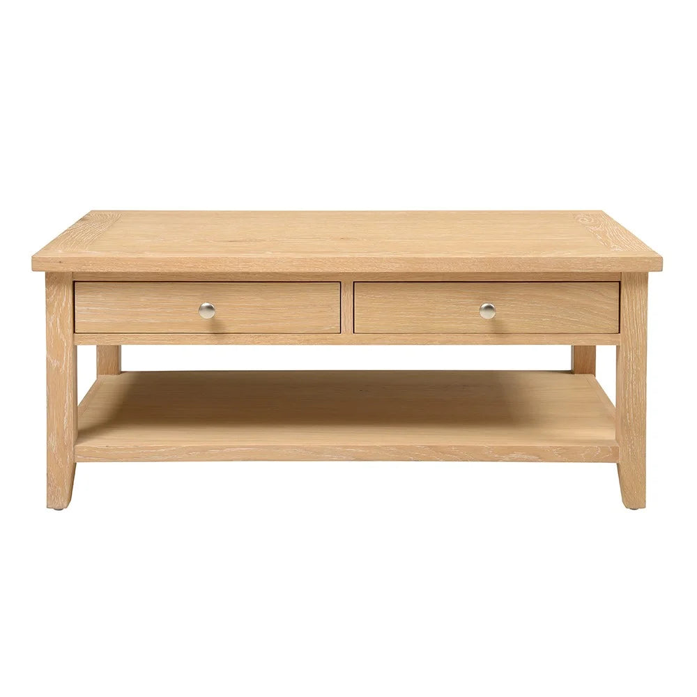 INGLESHAM WHITEWASH OAK Coffee Table With Drawers Quality Furniture Clearance Ltd