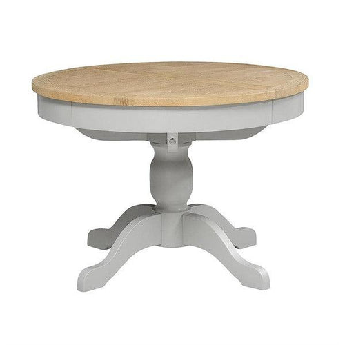 Chester Dove Grey 4-6 Seater Round Extending Dining Table Quality Furniture Clearance Ltd