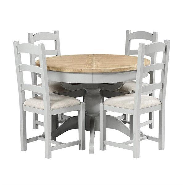 Chester Dove Grey 4-6 Seater Round Extending Dining Table Quality Furniture Clearance Ltd