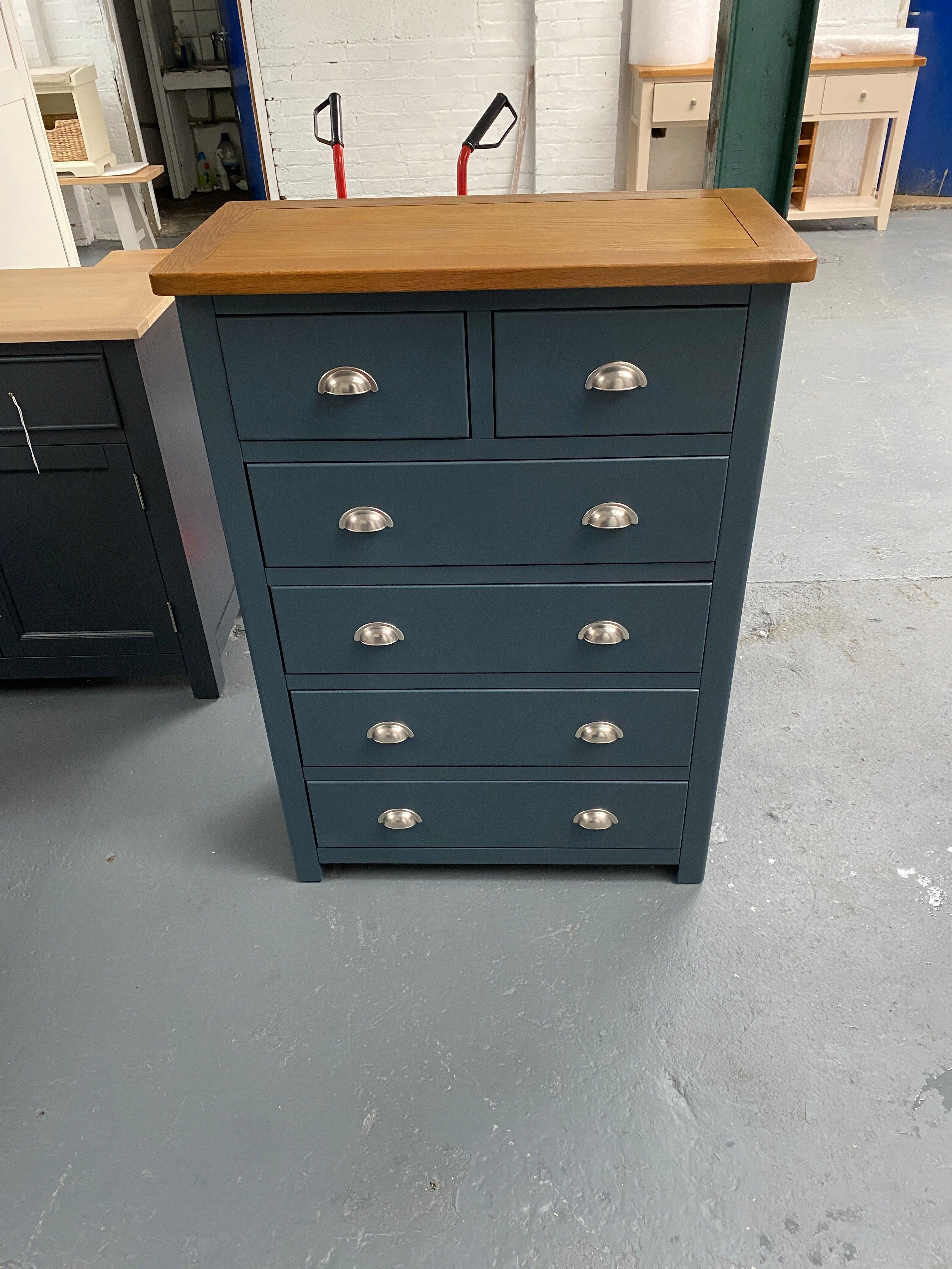 Inky Blue 2 Over 4 Drawer Chest. - furniture delivered 