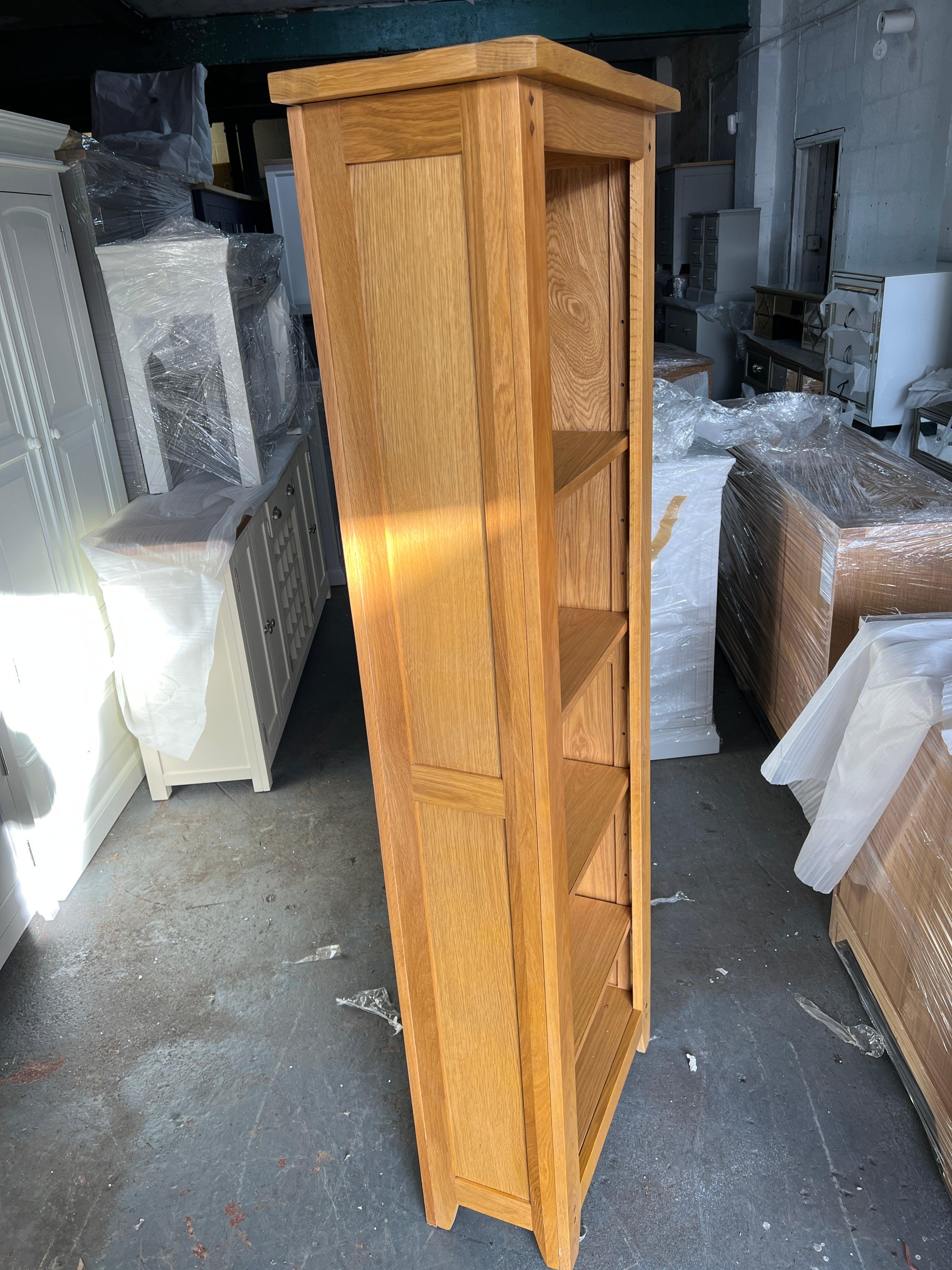 Oakland Rustic Oak New Tall Slim Bookcase Quality Furniture Clearance Ltd
