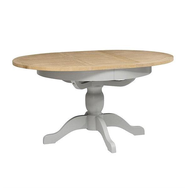 Chester Dove Grey 4-6 Seater Round Extending Dining Table Quality Furniture Clearance Ltd