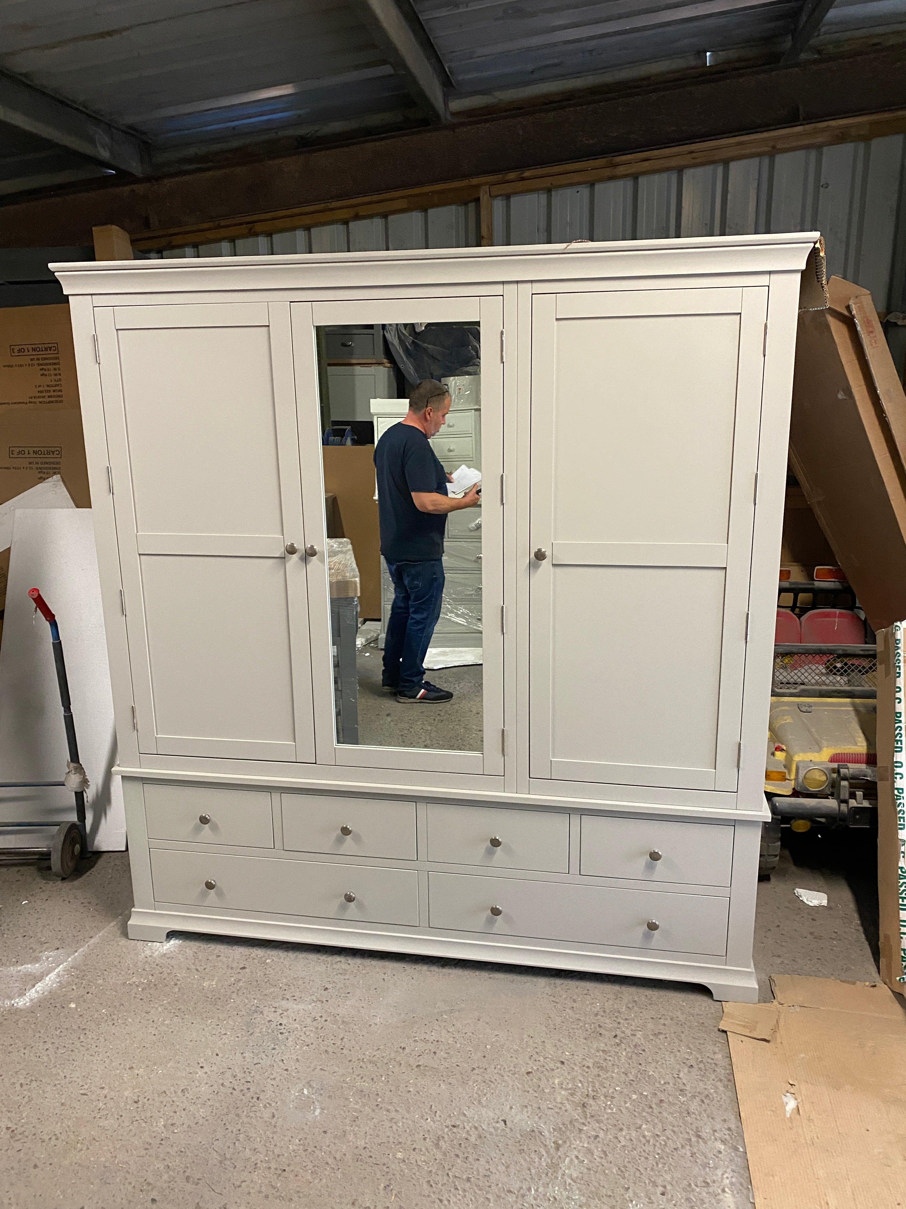 Chantilly Pebble Grey Grand Triple Wardrobe. furniture delivered