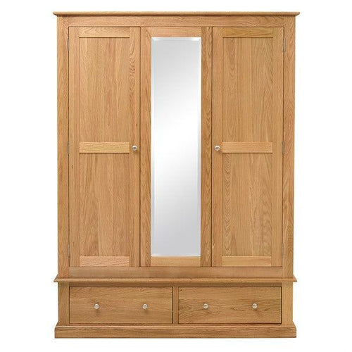 Appleby Light Oak Triple Wardrobe with Mirror Quality Furniture Clearance Ltd
