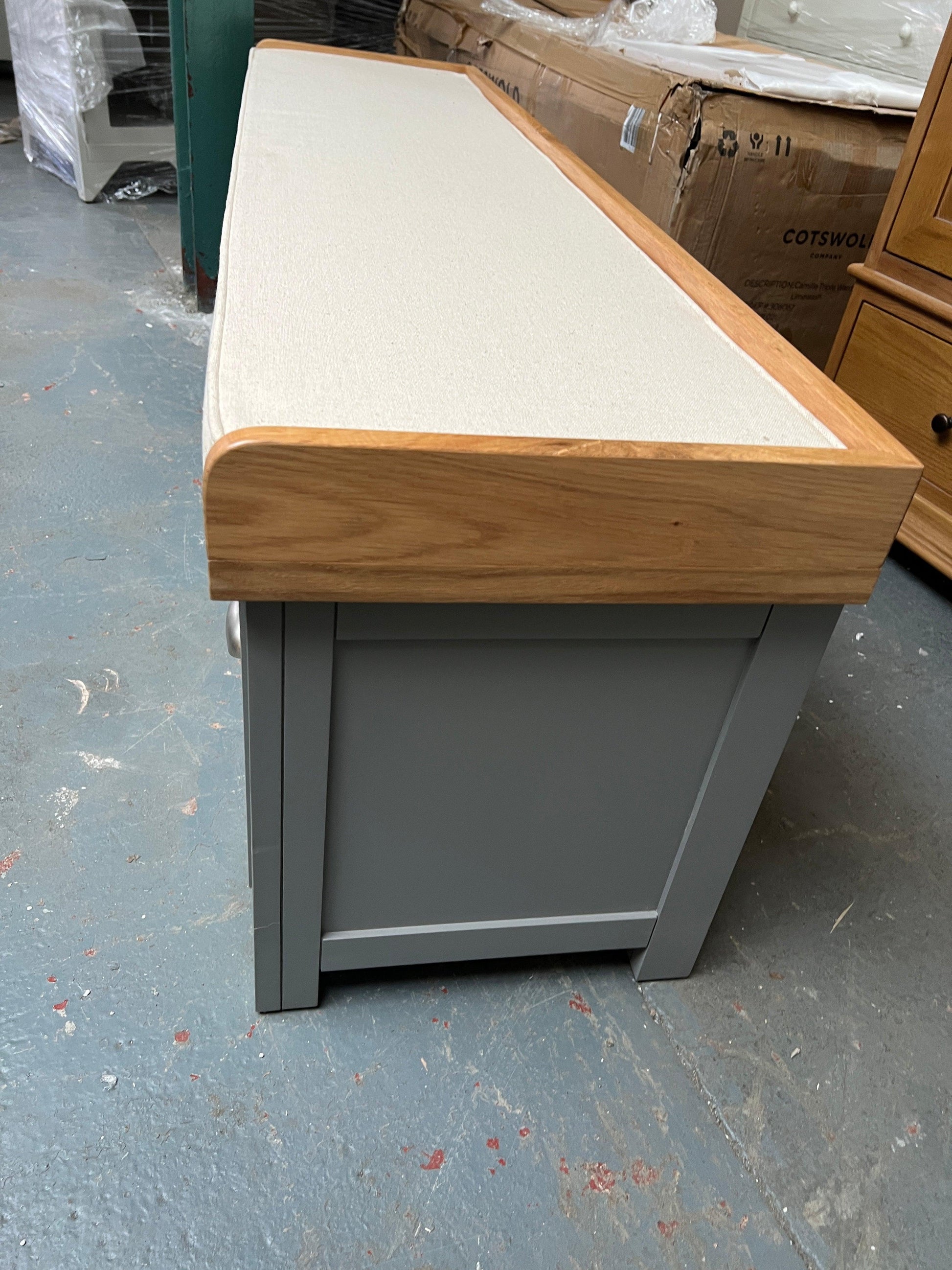 Sussex Storm Grey Four Drawer Shoe Bench with Cushion. furniture delivered 